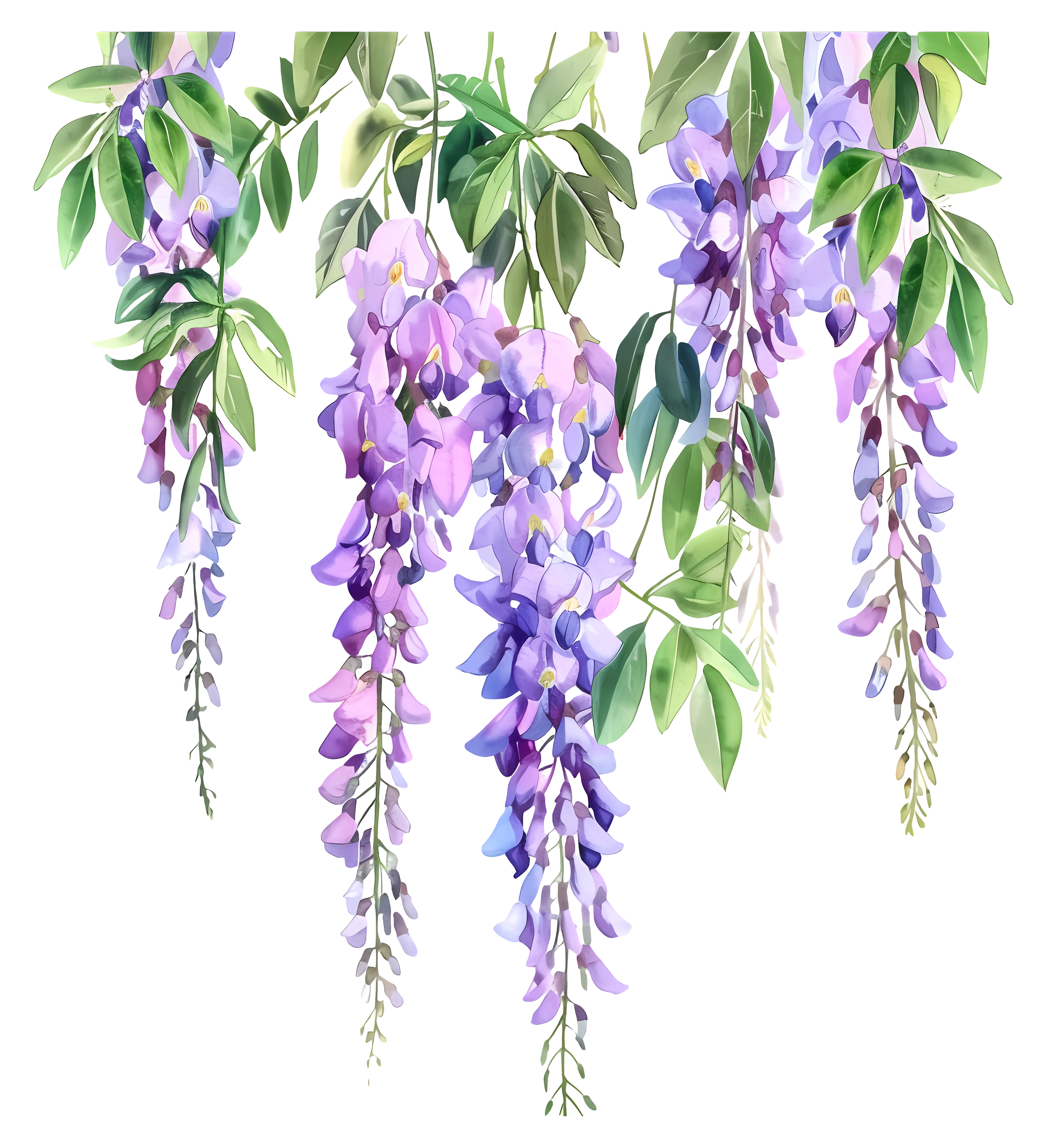 Watercolor Hanging Wisteria Flowers Design