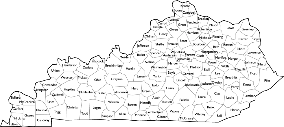 Detailed Map of Kentucky with Counties