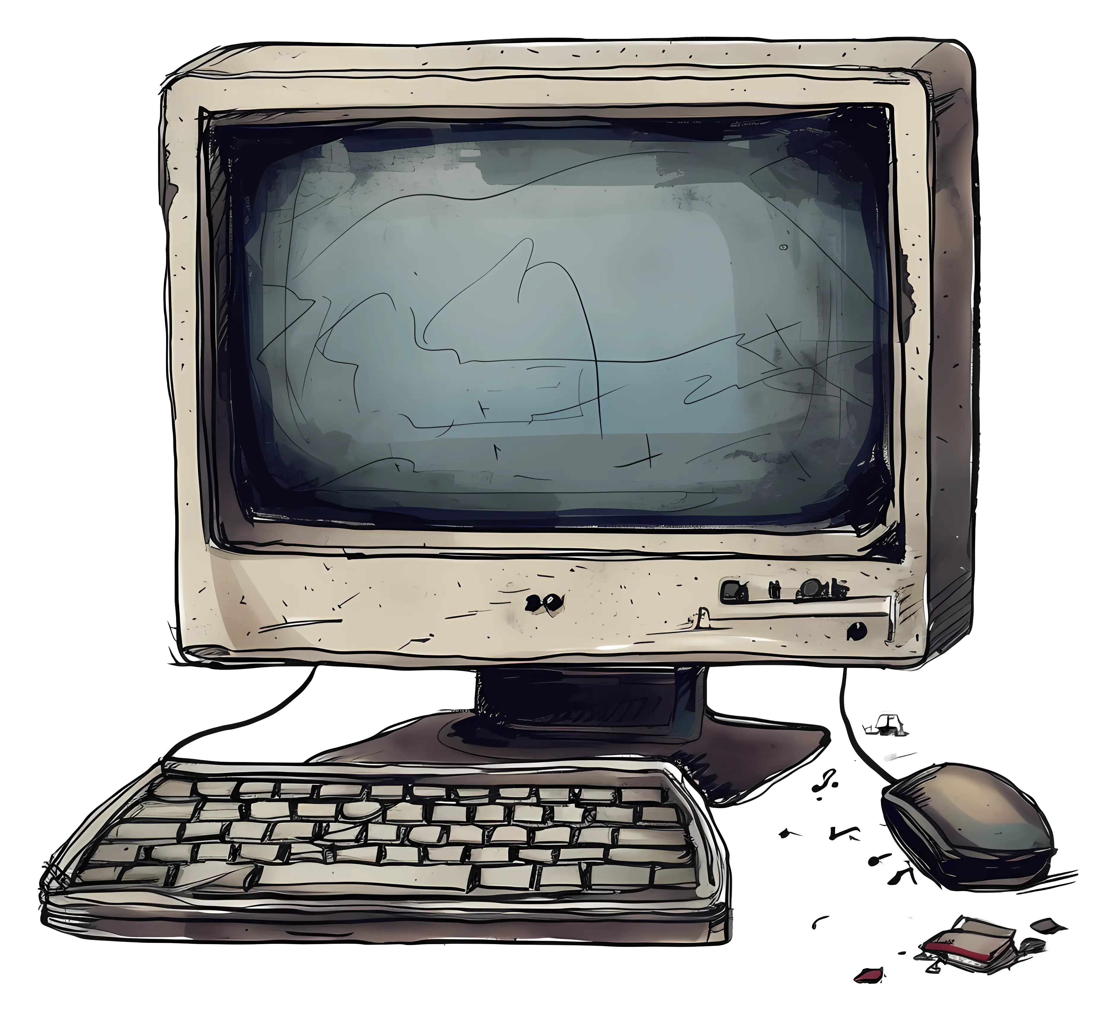 Vintage Old Computer with Keyboard and Mouse