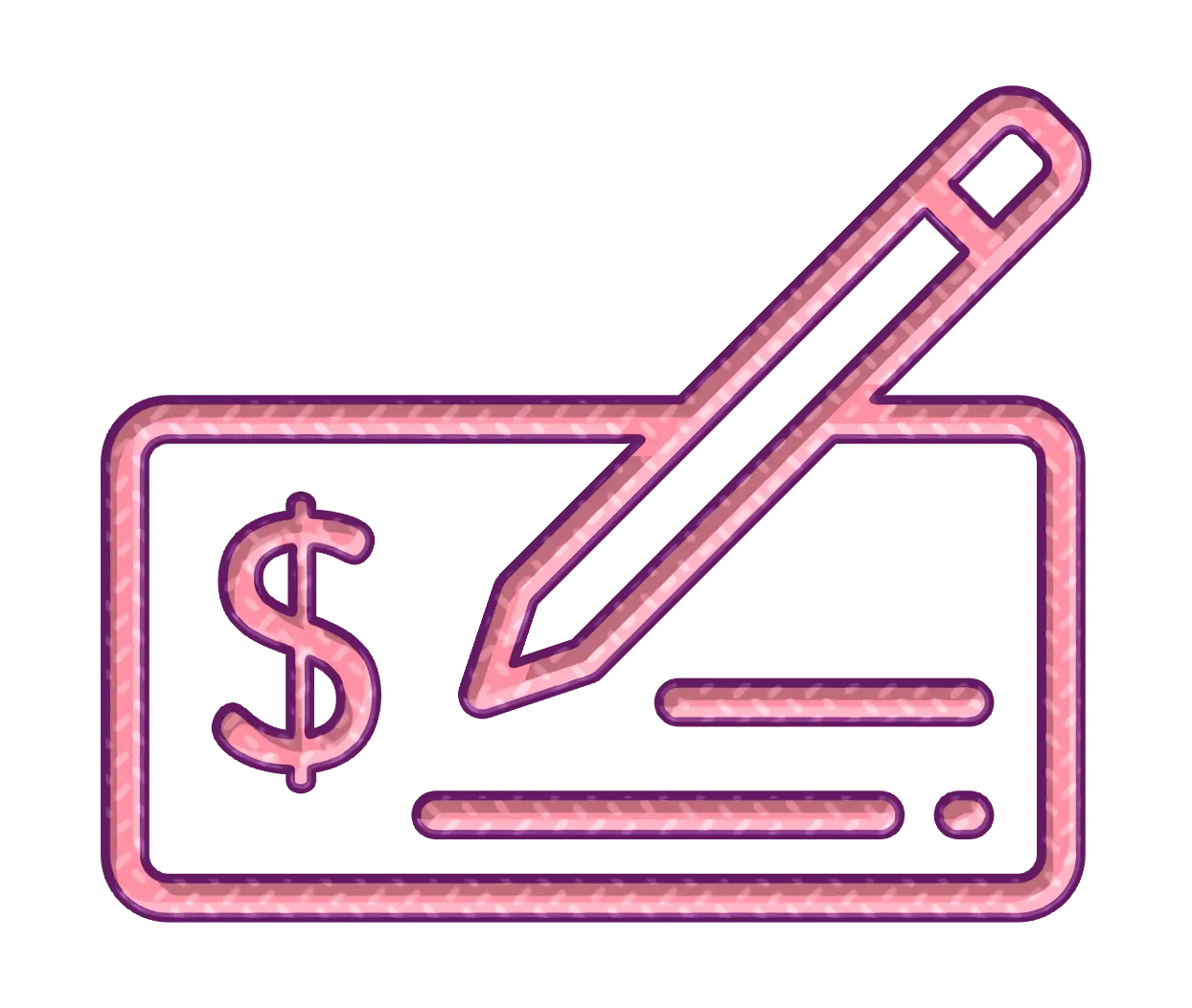 Check with Pen Icon in Pink Outline