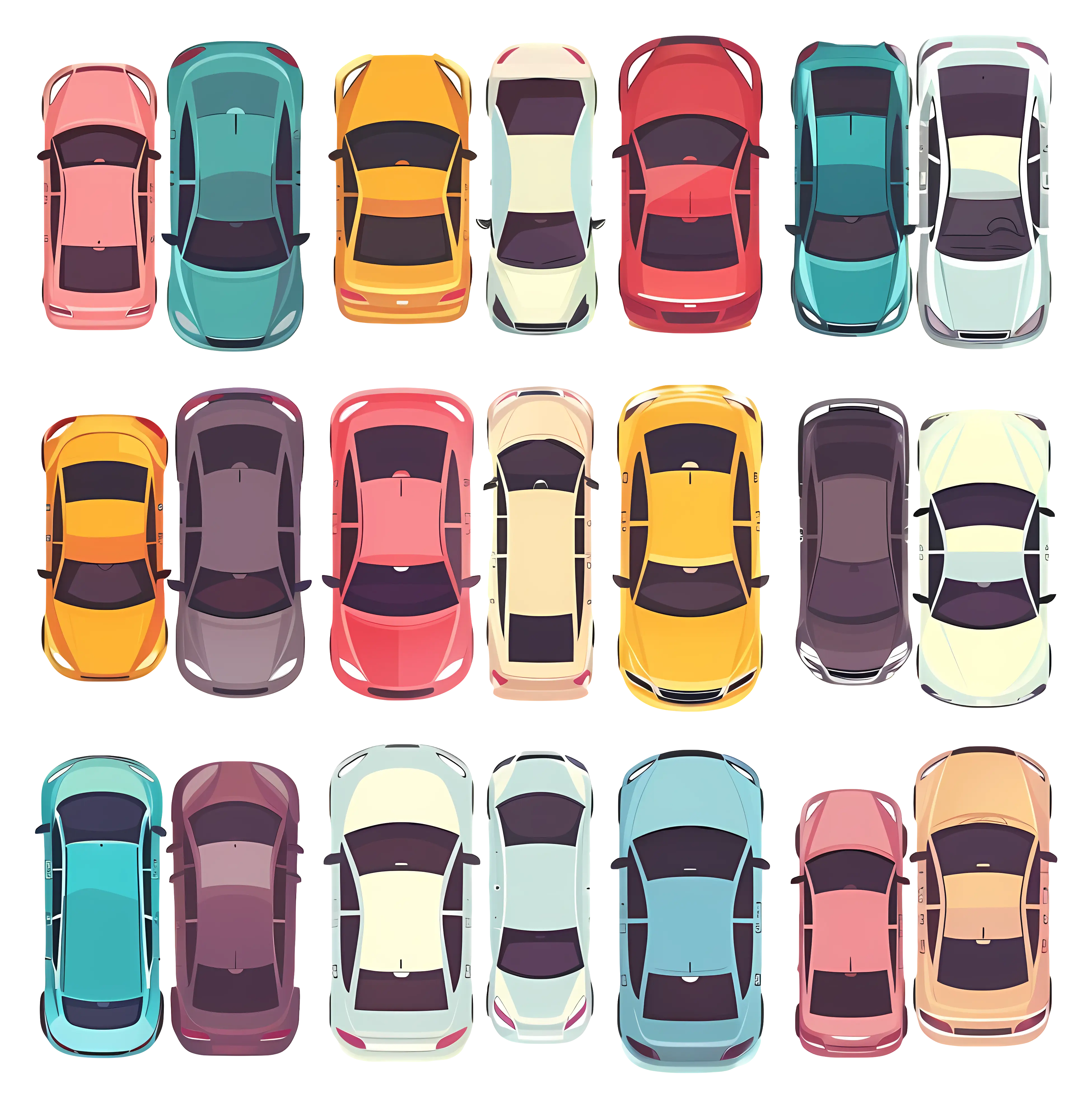 Top View of Colorful Cars in Rows