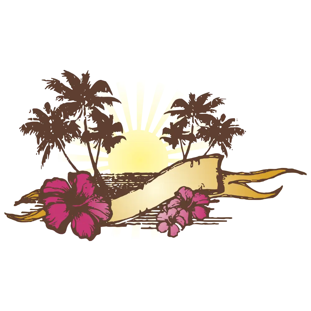 Tropical Scene with Palm Trees and Flowers