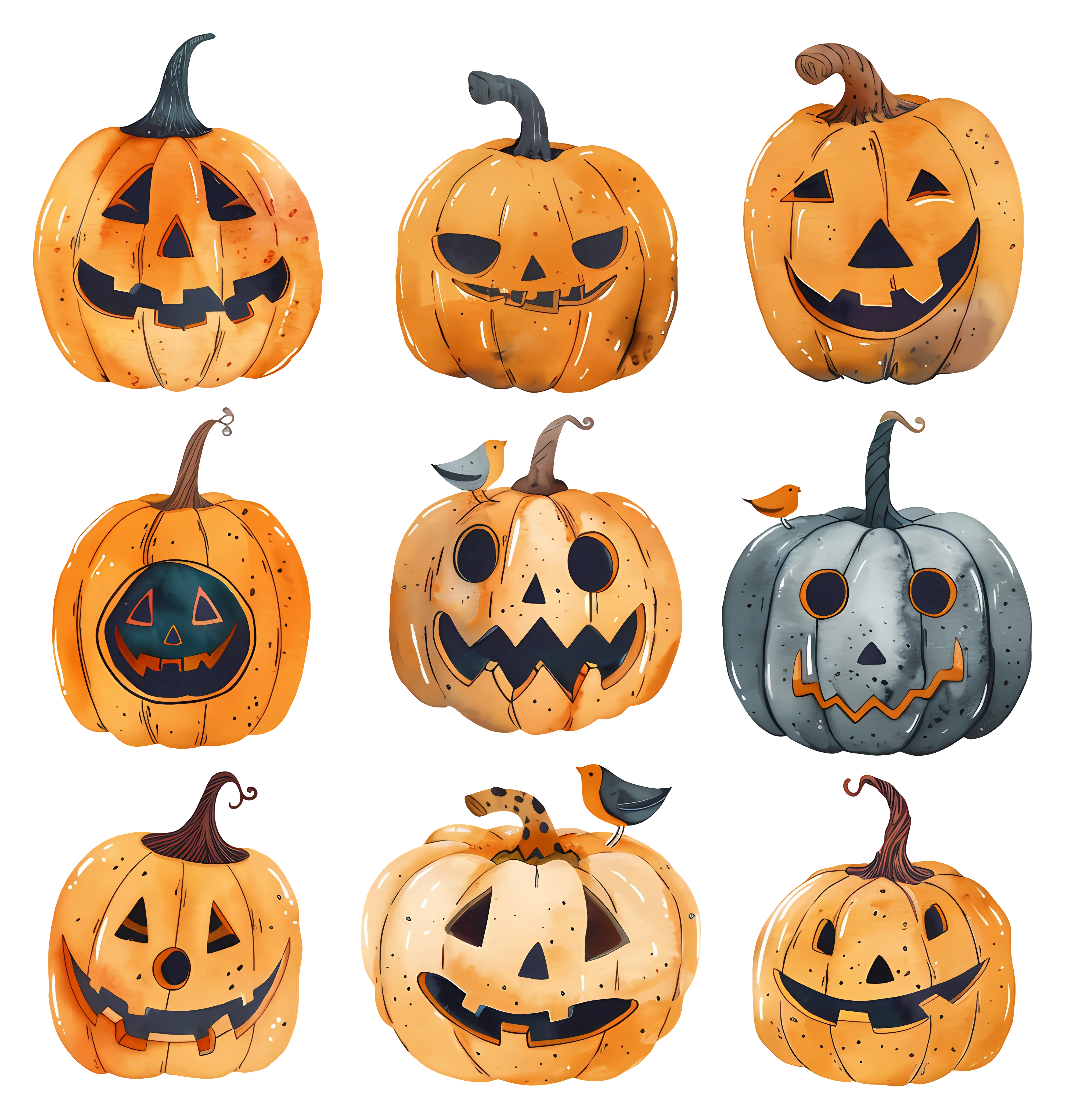 Halloween Pumpkins with Spooky Carved Faces