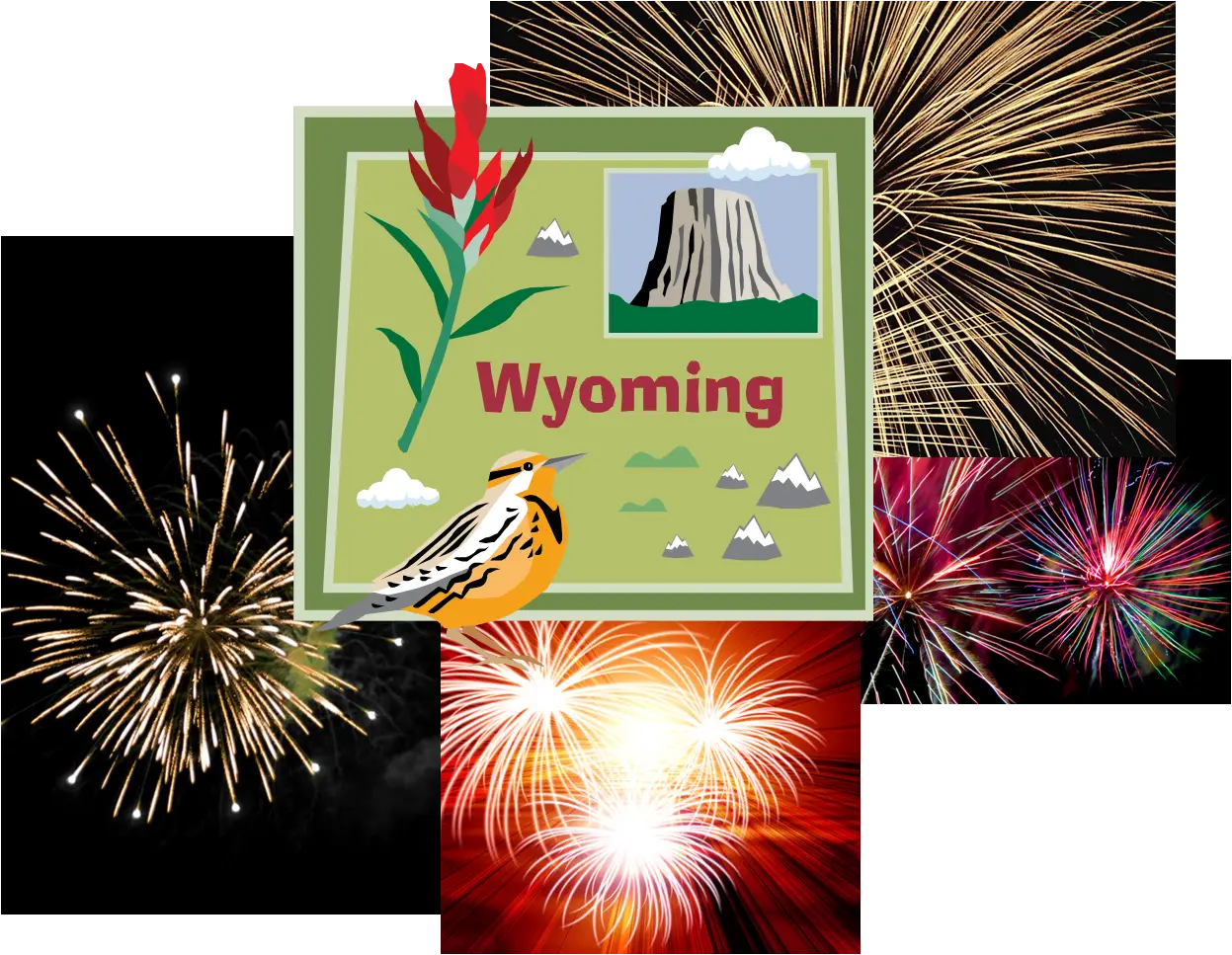 Wyoming State with Fireworks
