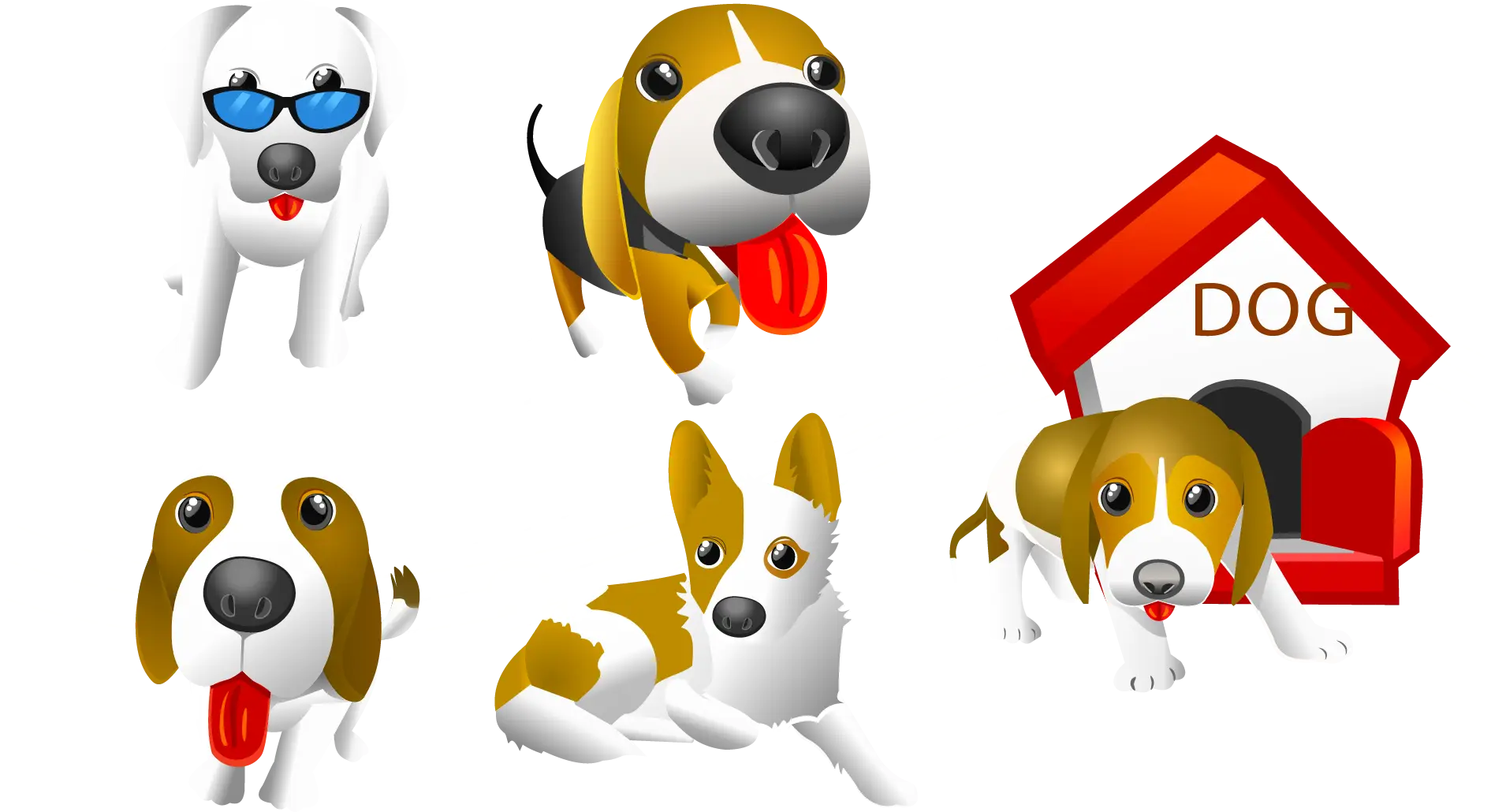 Playful Cartoon Dogs with Dog House
