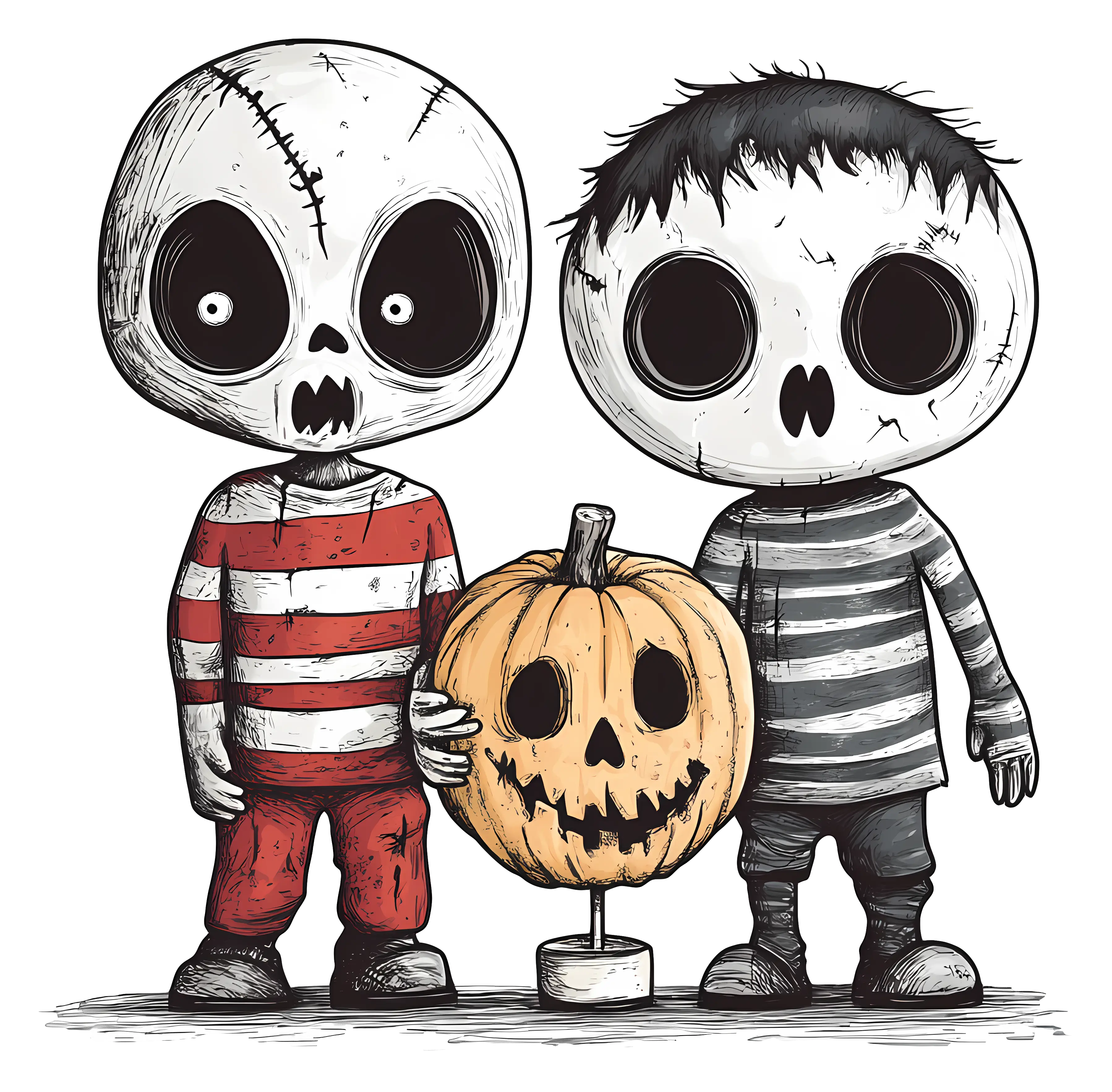 Cute Halloween Characters with Pumpkin