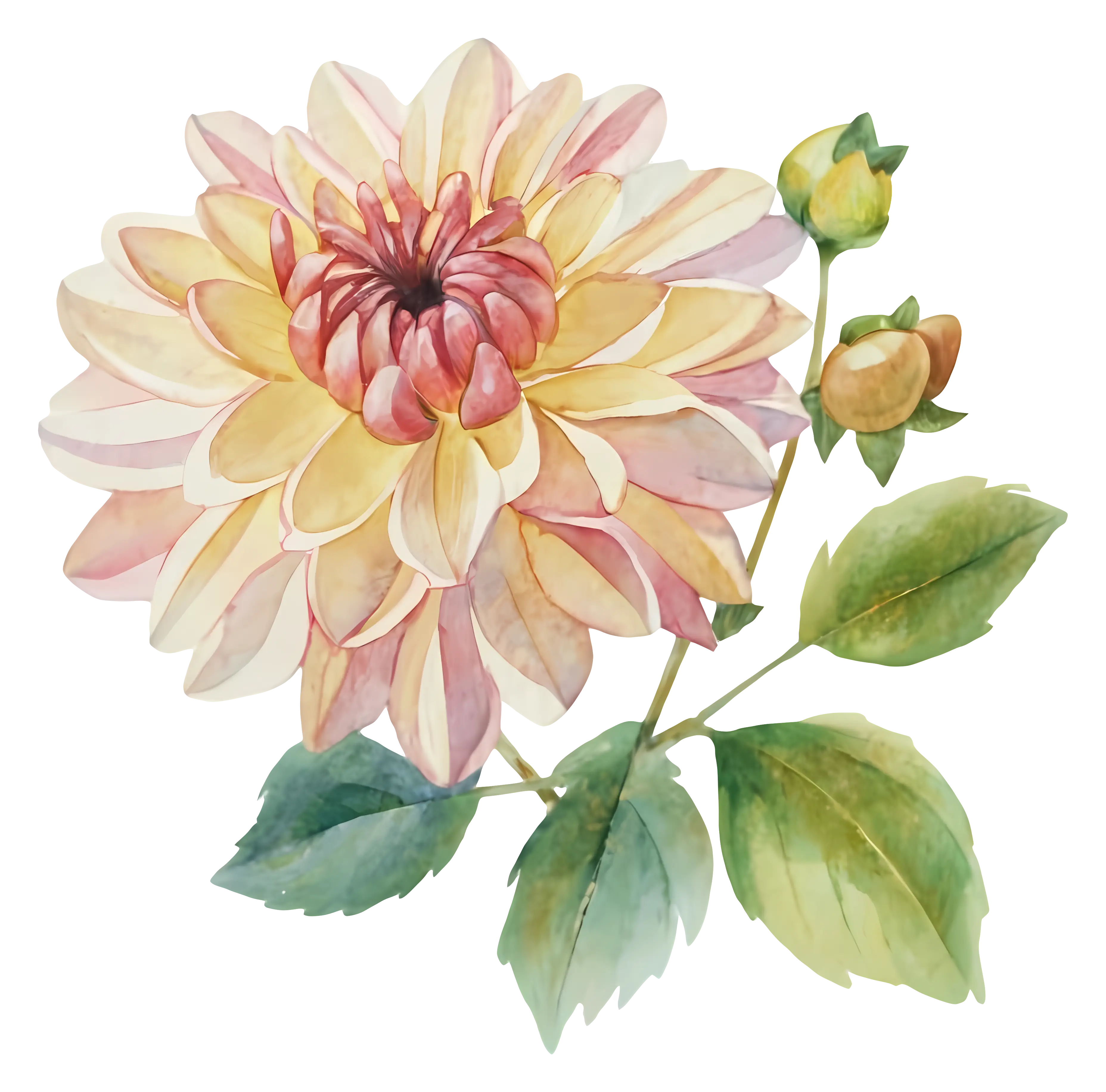 Beautiful Yellow Dahlia Watercolor Illustration
