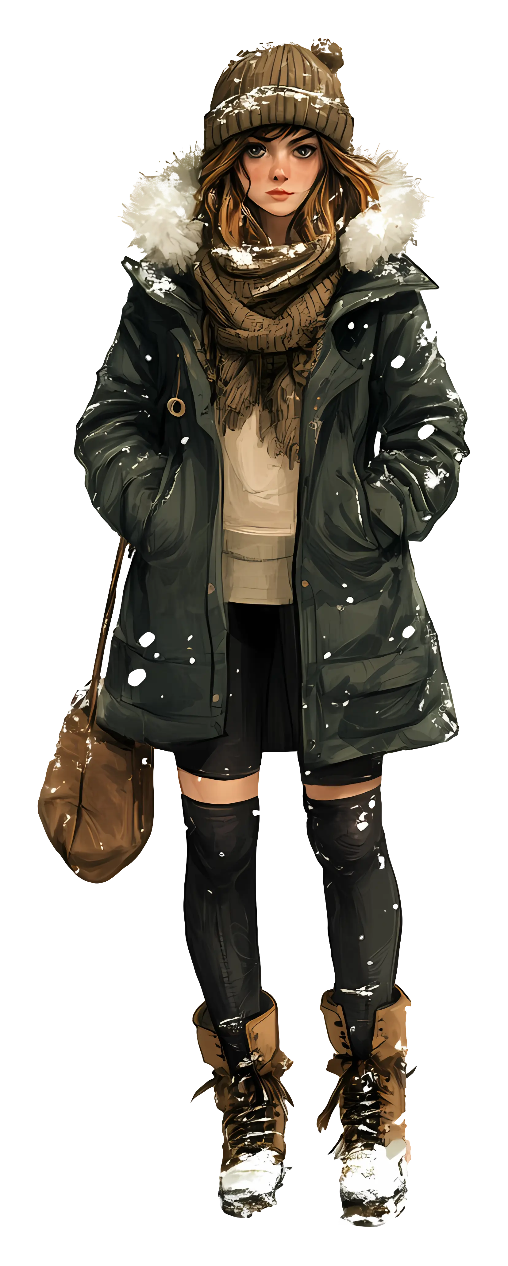 Stylish Winter Outfit with Snow