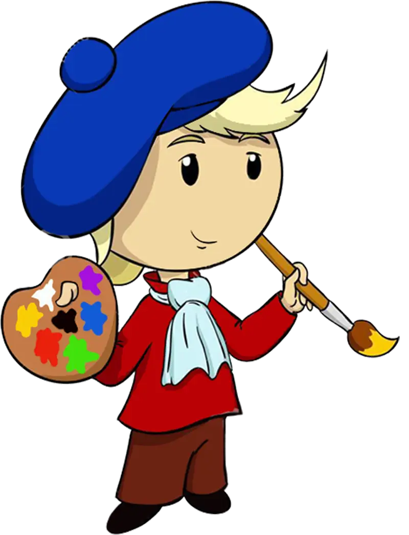 Cute Artist Cartoon with Palette and Brush