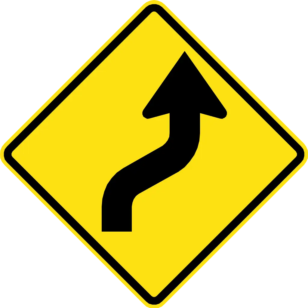 Yellow Right Curve Road Sign