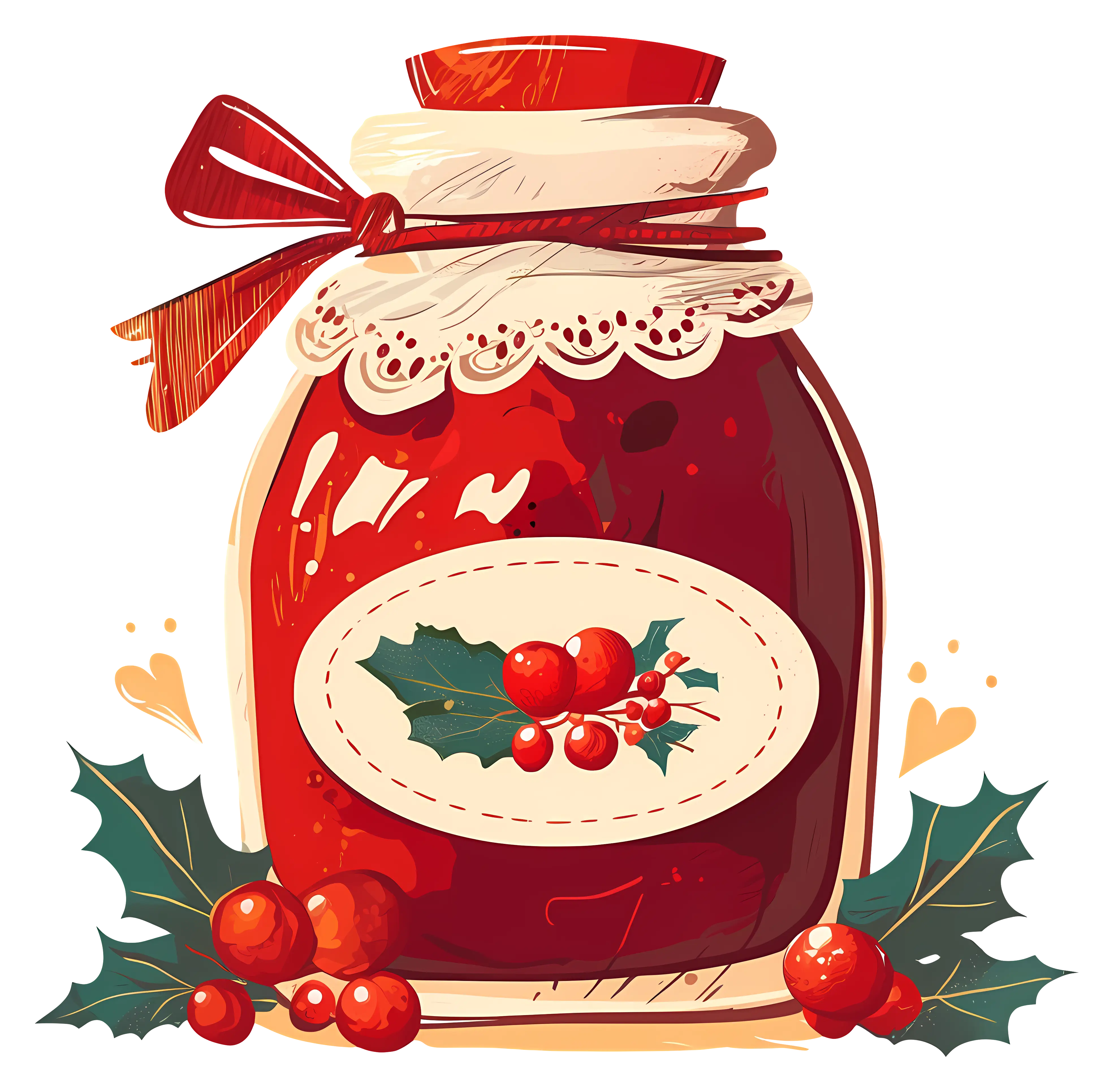 Decorative Jar of Red Jam with Holly for Festive Decor