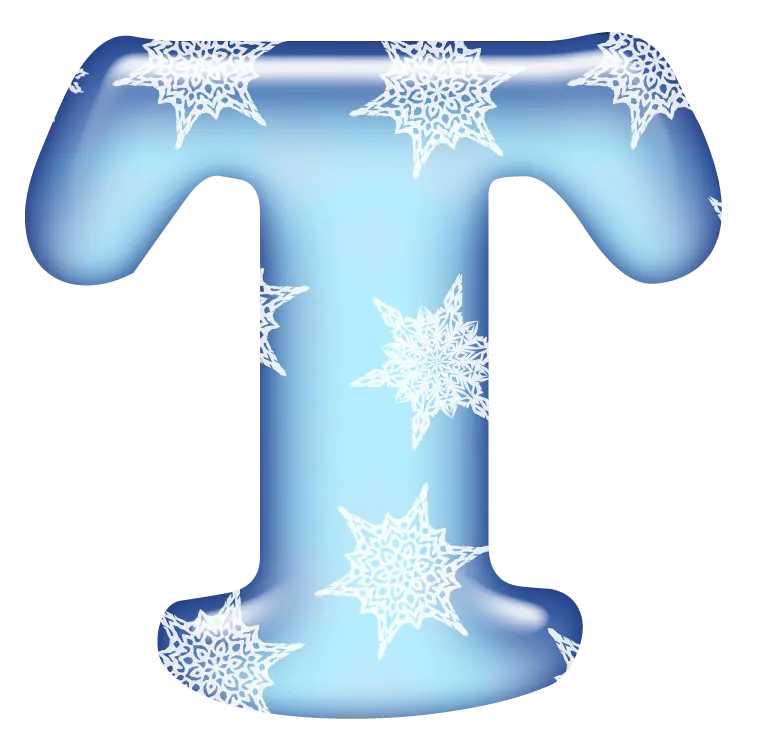 Blue Letter T with Snowflakes for Winter Designs
