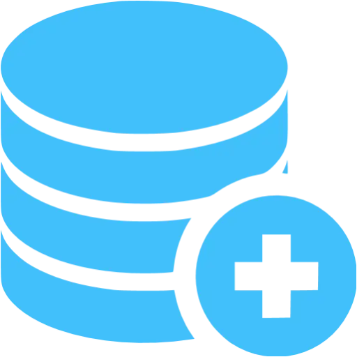 Blue Data Icon with Add Feature Symbol