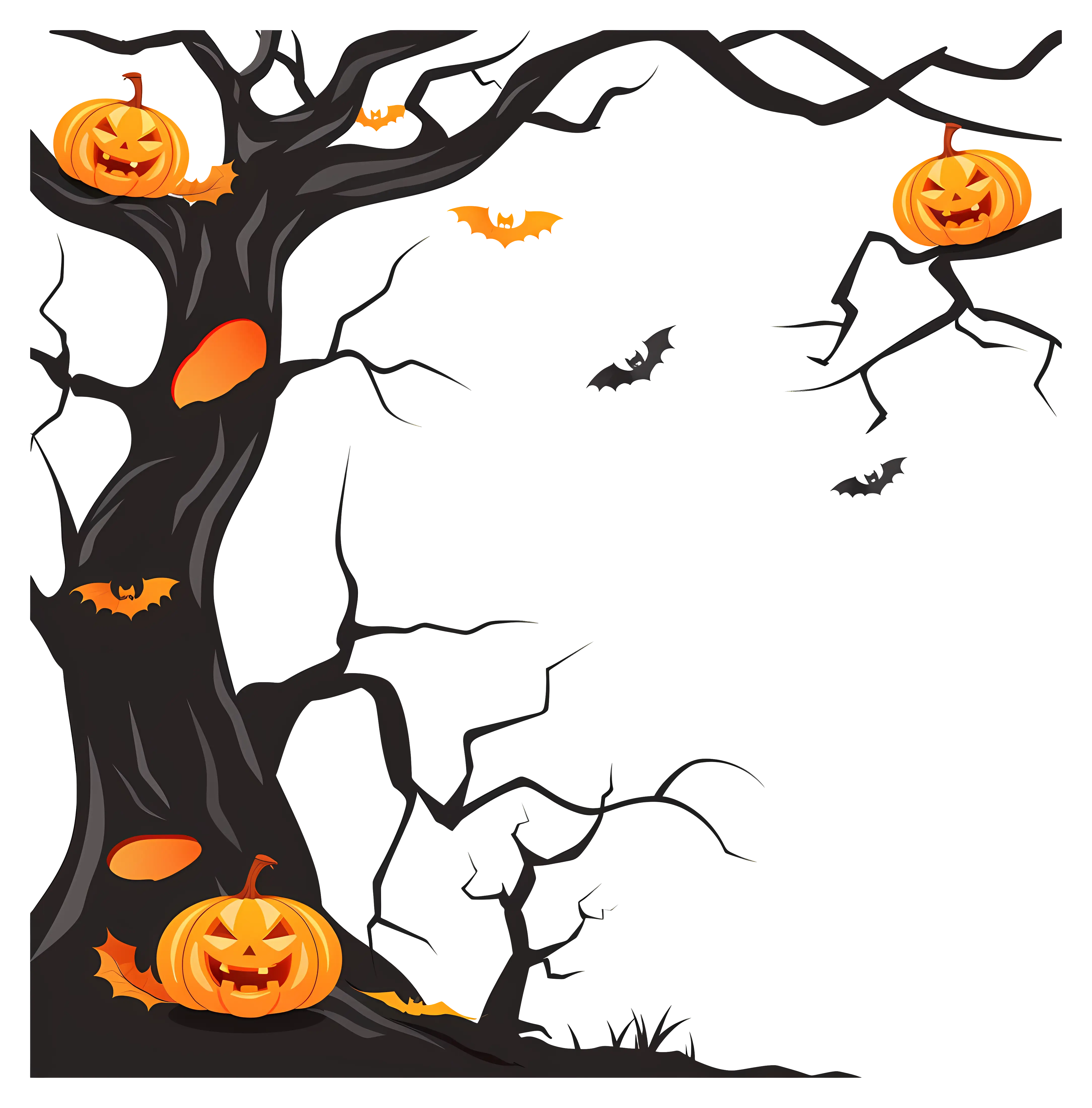 Halloween Tree Design with Pumpkins and Bats