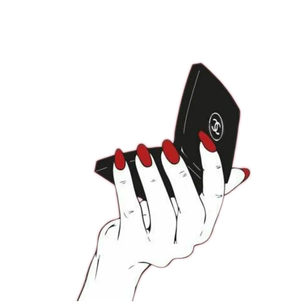 Hand with Red Nails Holding Compact