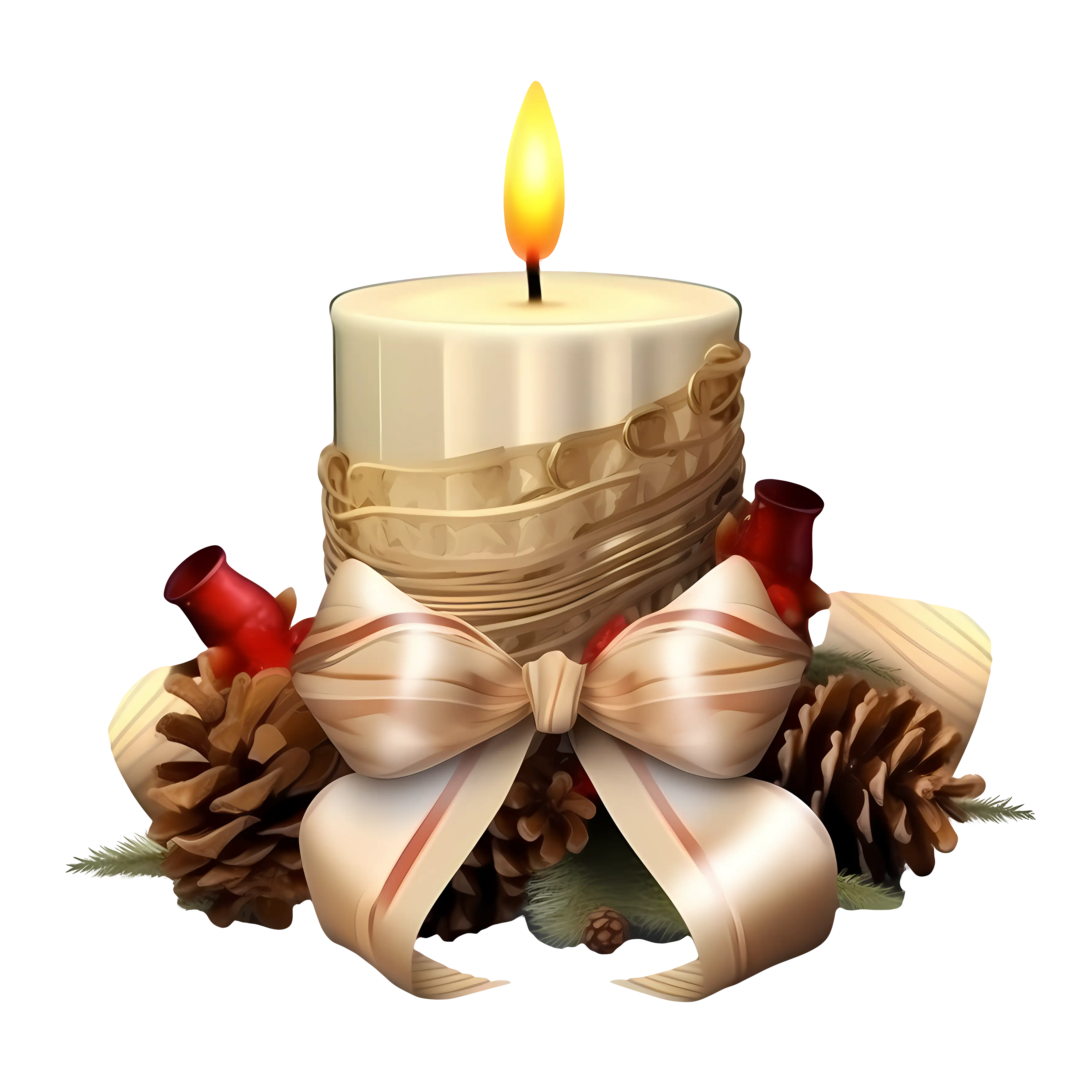Festive Candle With Pinecones and Ribbon Bow Illustration