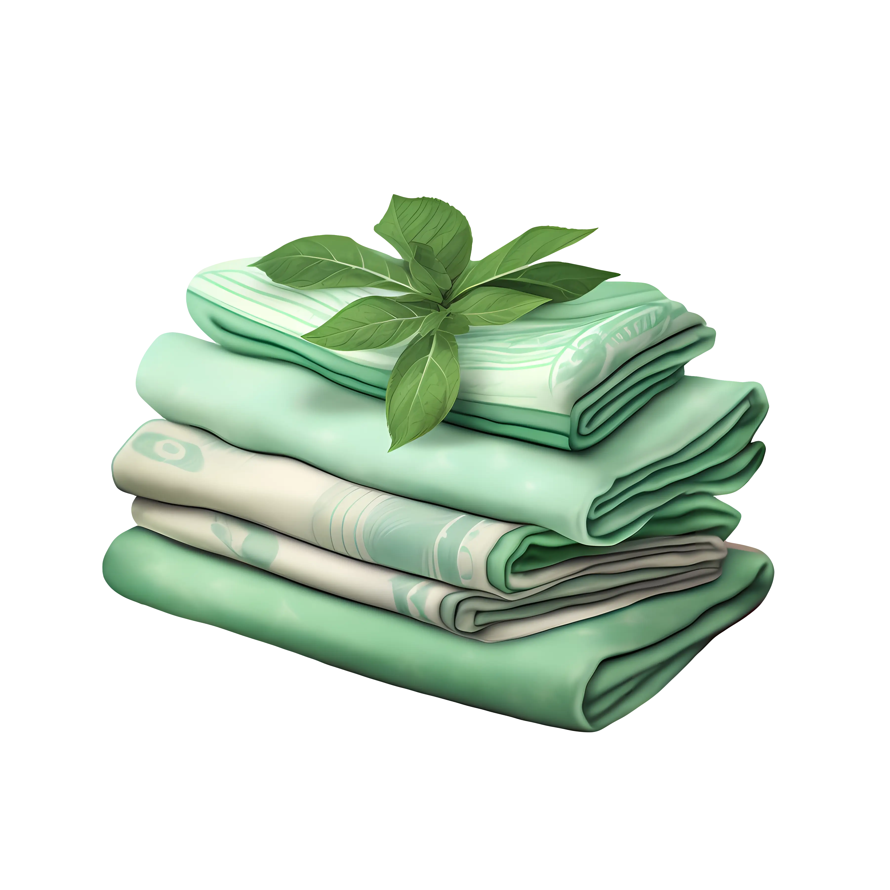 Stacked Green Towels with Leaf