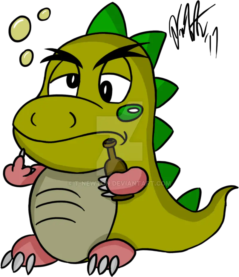 Cute Cartoon Dinosaur with Bottle