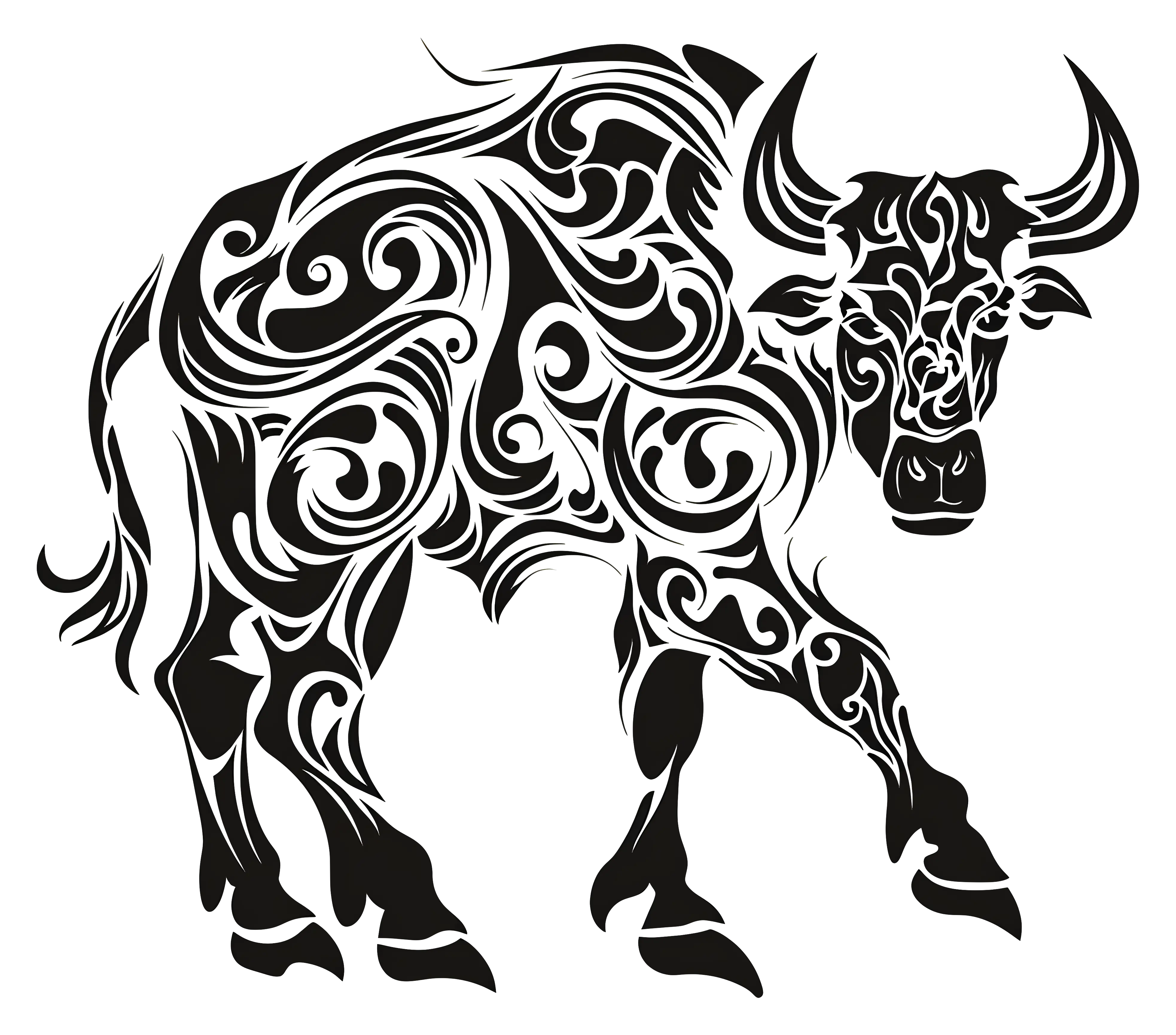 Bull Illustration in Tribal Art Design