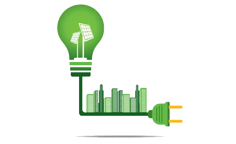 Green Light Bulb with Cityscape