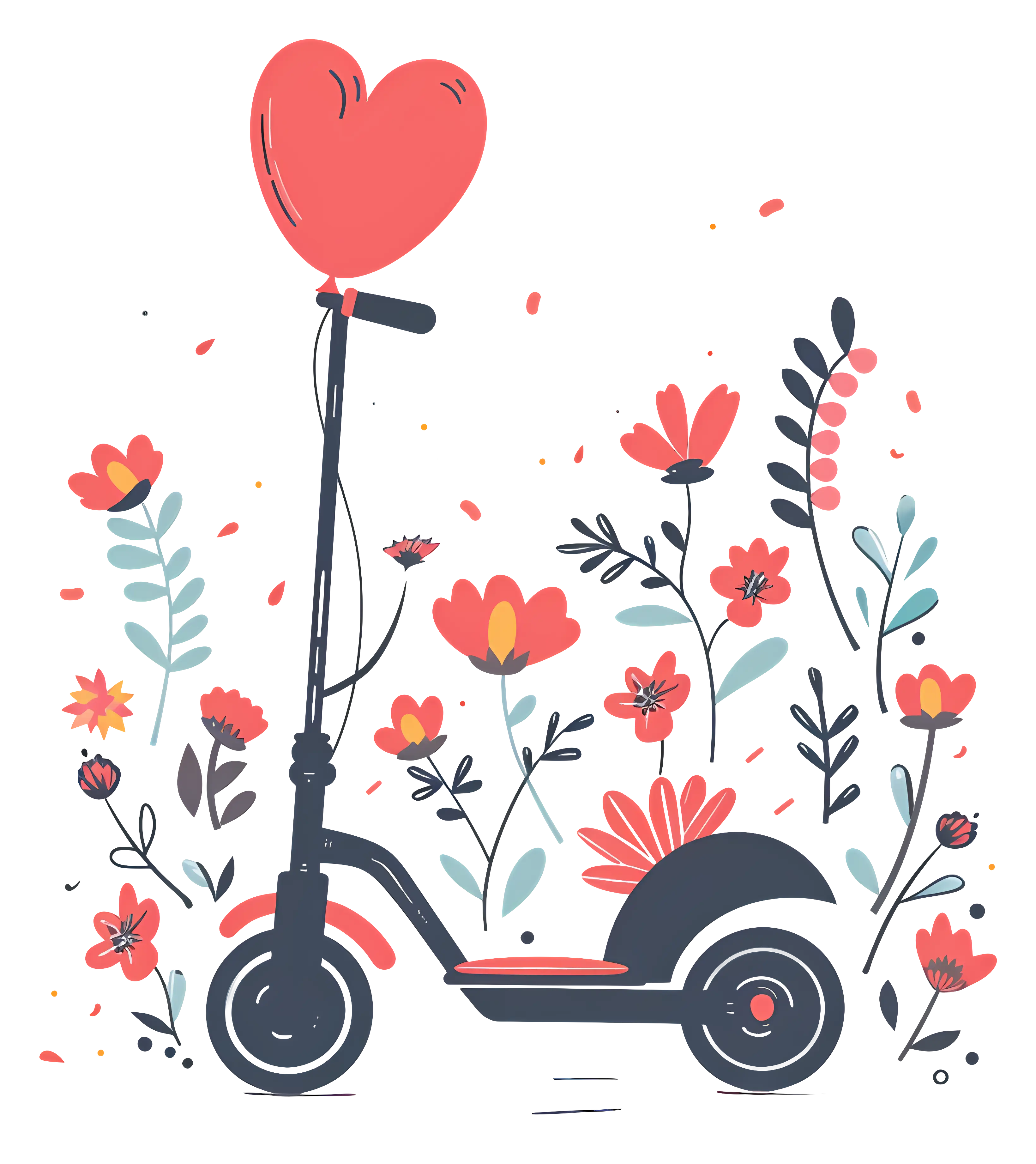 Cute Scooter with Heart Balloon and Flowers