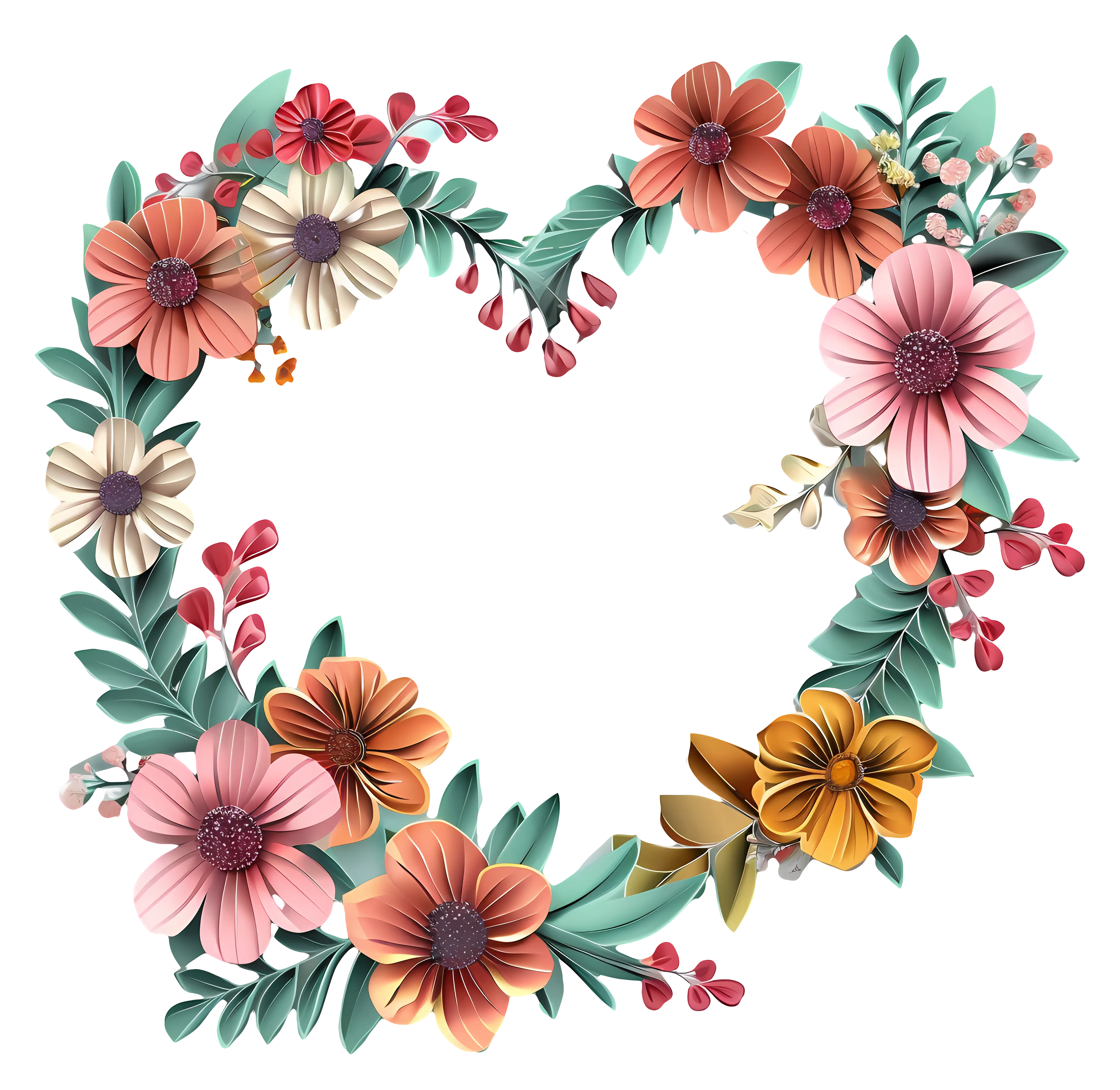 Heart-Shaped Floral Wreath Illustration