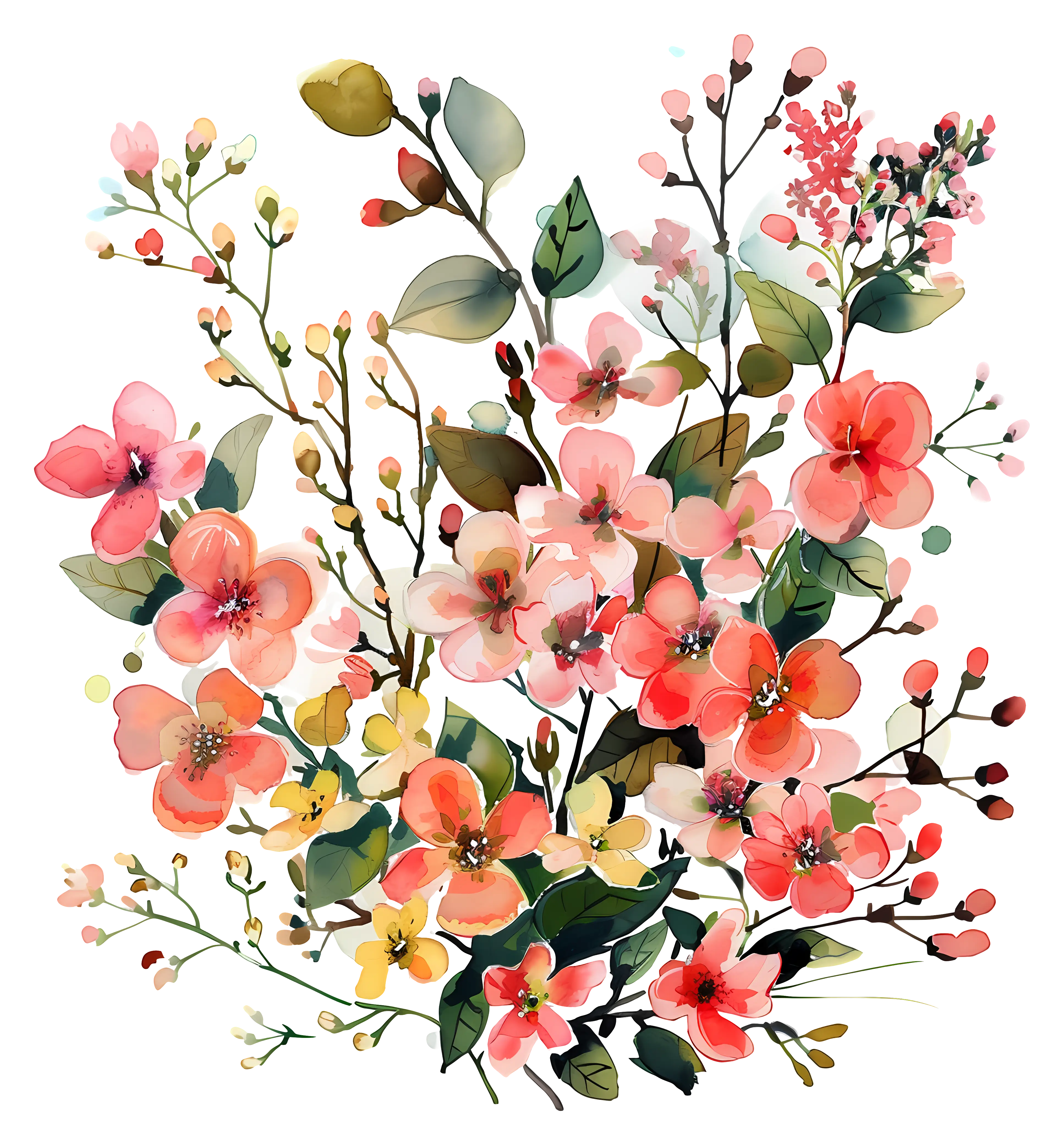 Colorful Watercolor Flower Arrangement Art