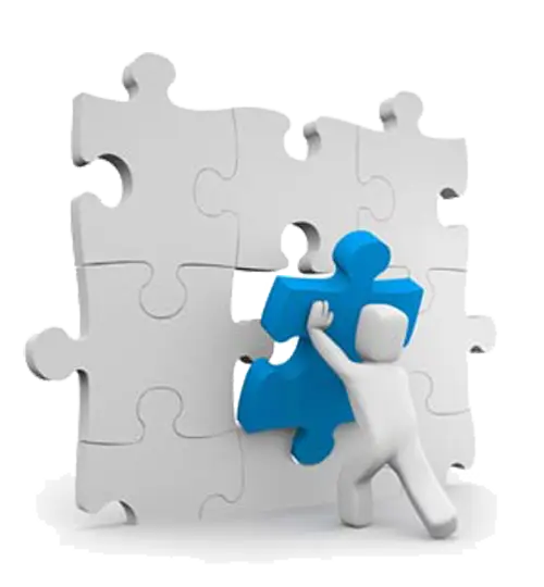 White Figure Assembling a Blue Puzzle Piece