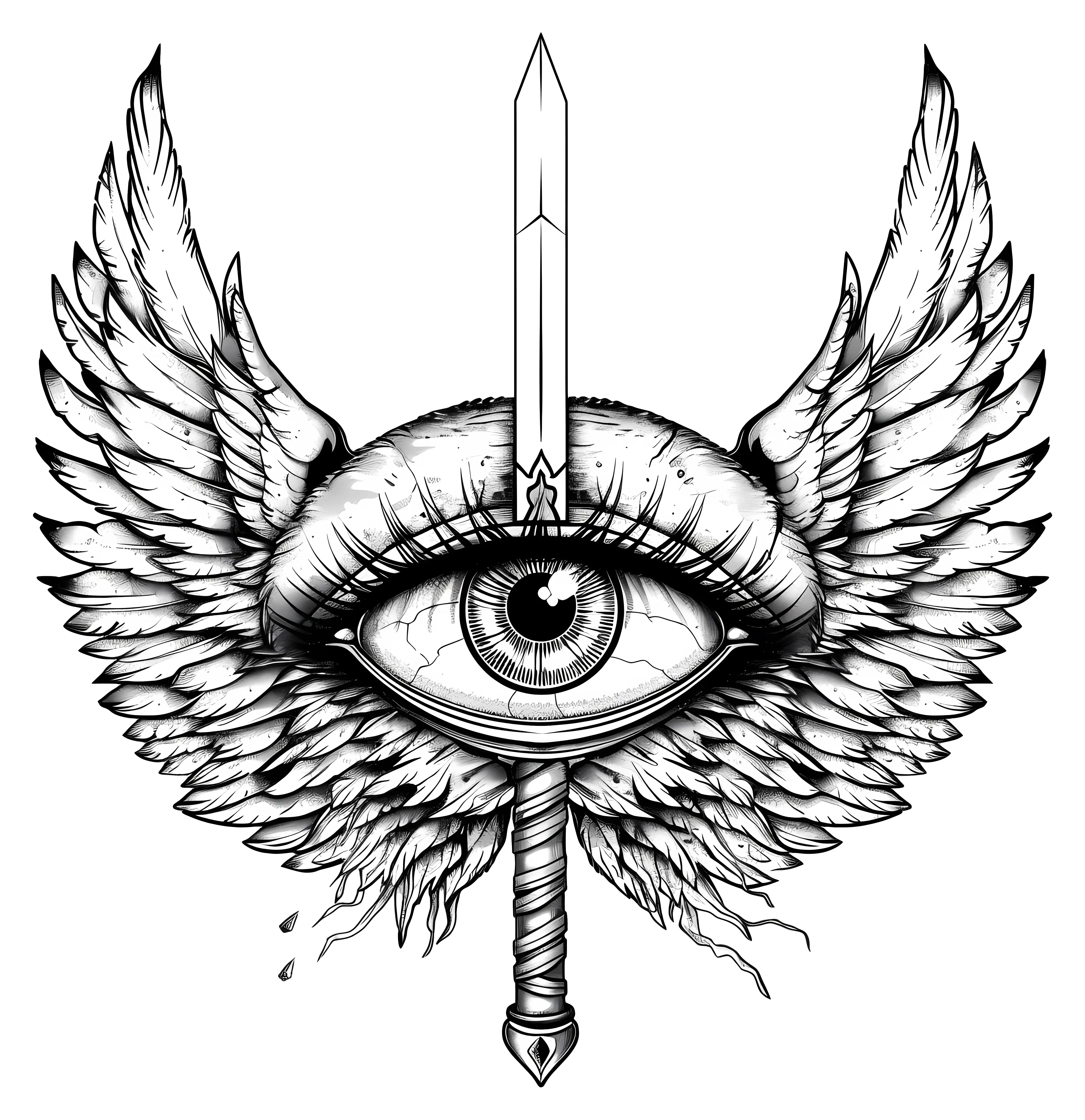 Winged Eye with Sword Illustration