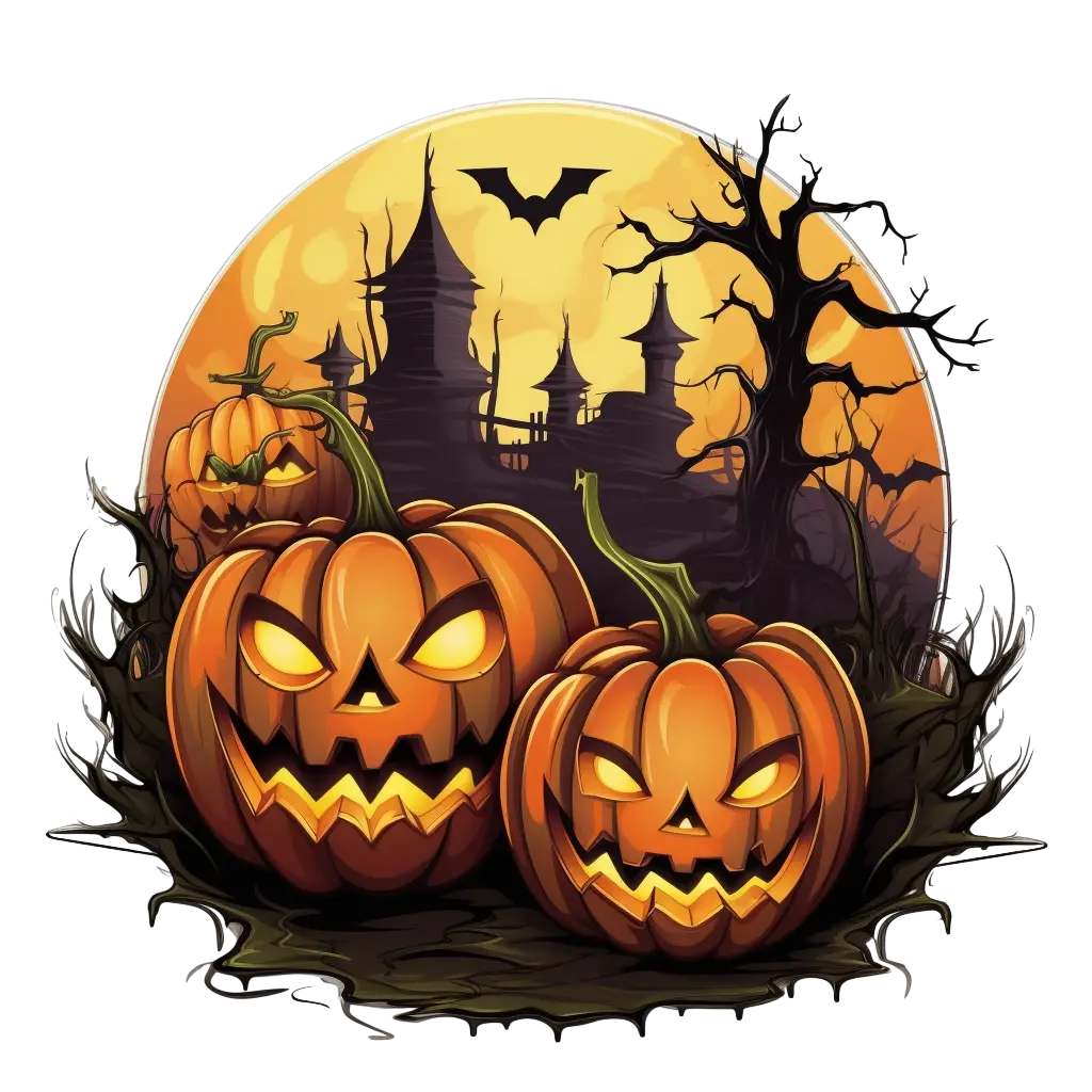 Spooky Halloween Pumpkins and Haunted Castle