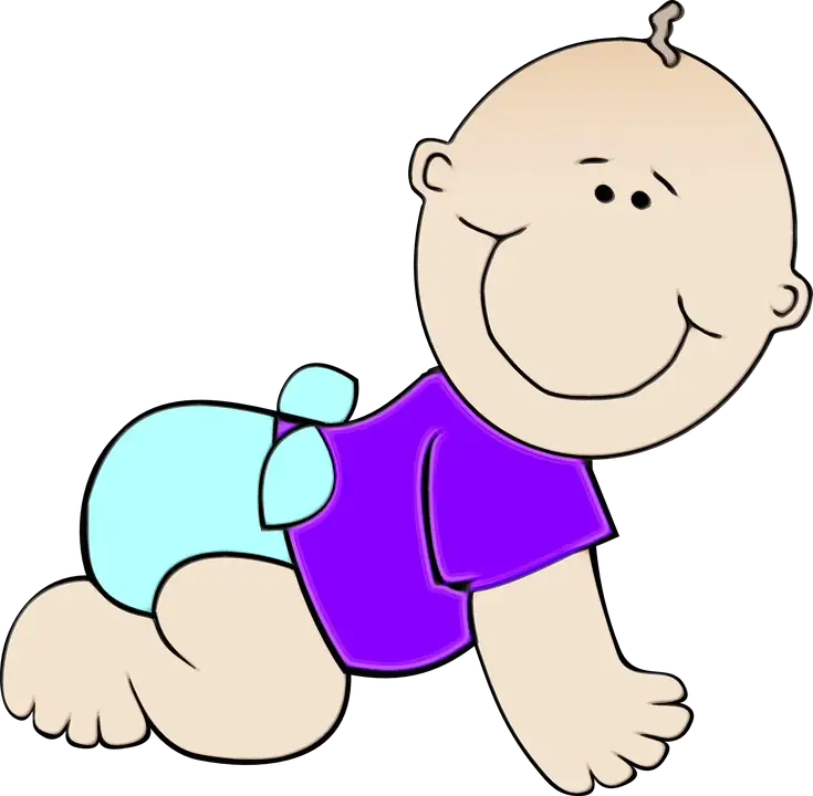 Adorable Cartoon Crawling Baby in Purple Outfit