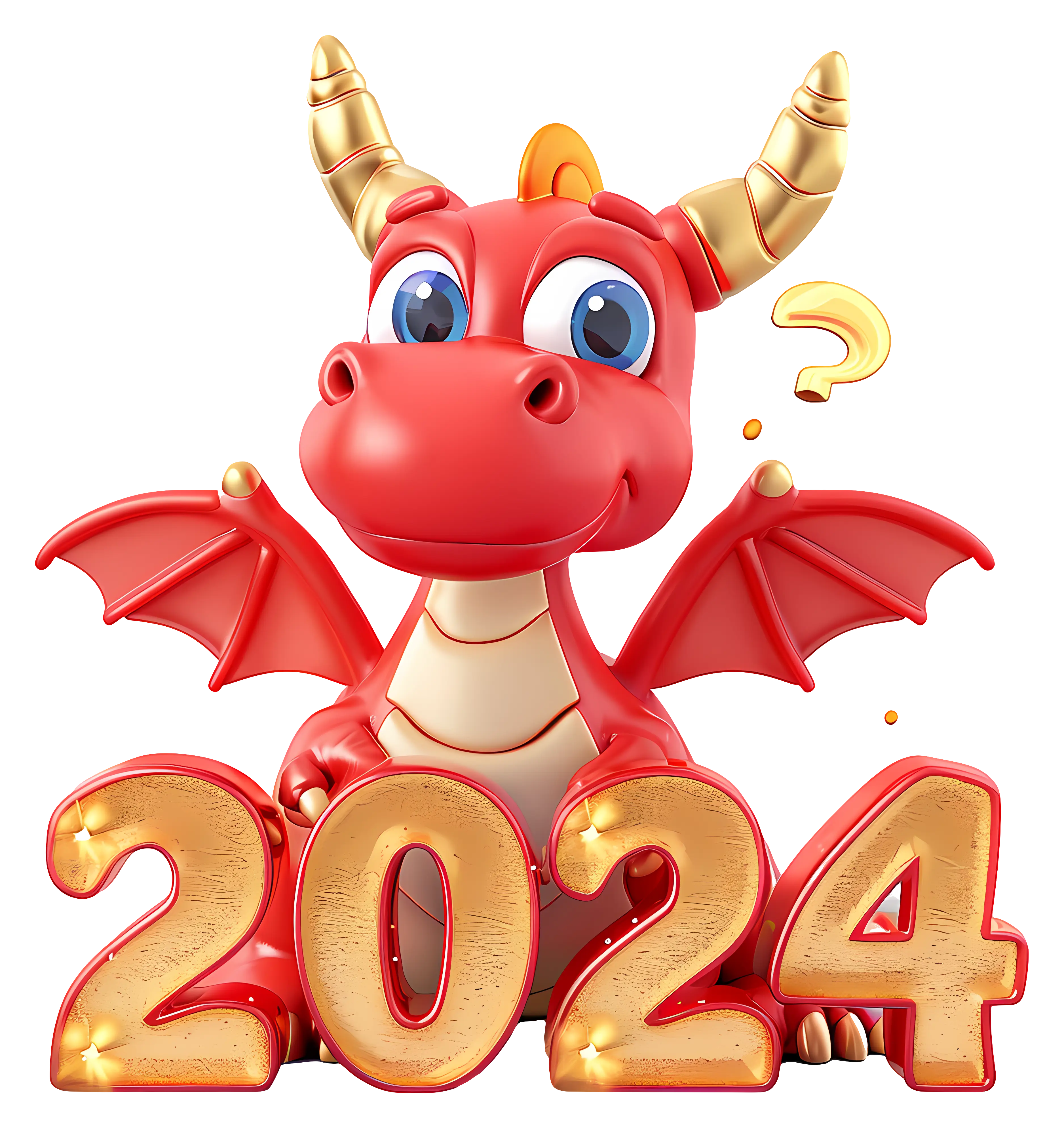 Cute Red Dragon Celebrating 2024 New Year