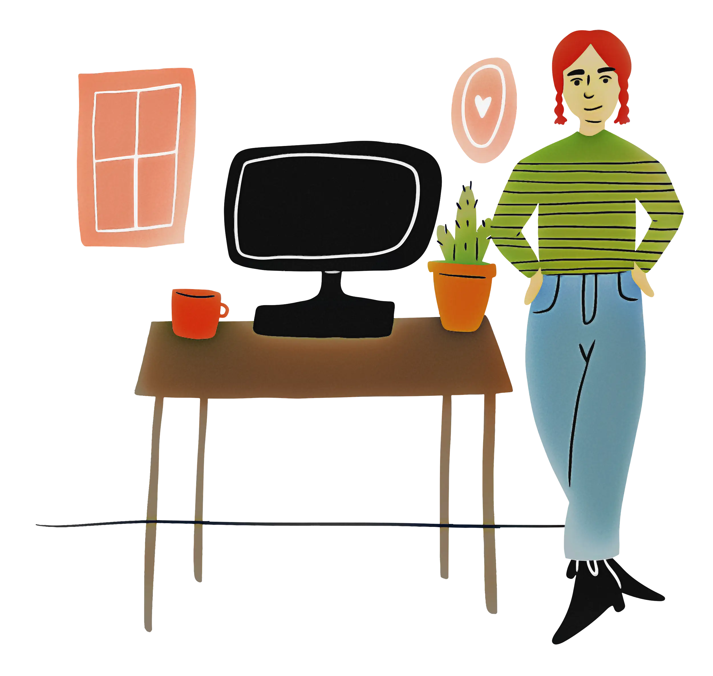 Woman Near Cozy Workspace Illustration