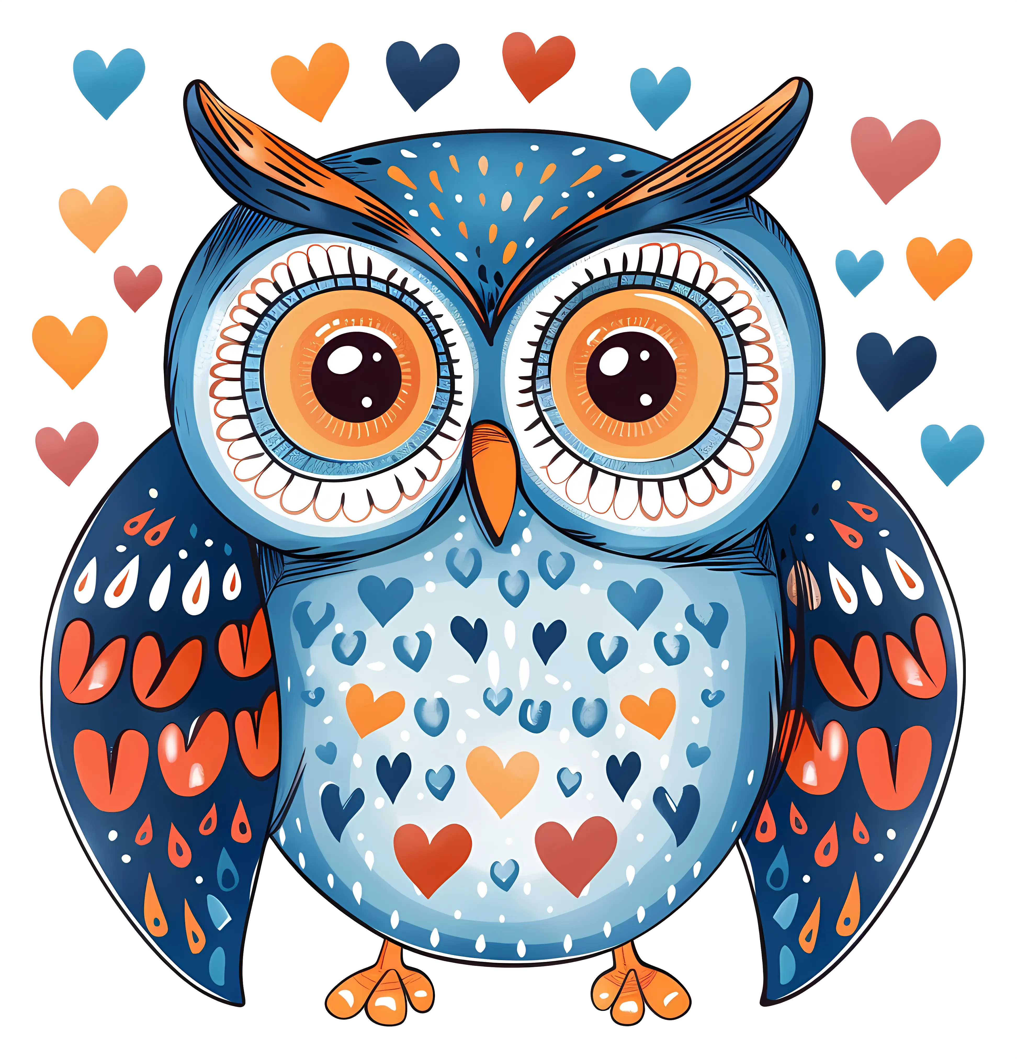 Colorful Owl with Hearts
