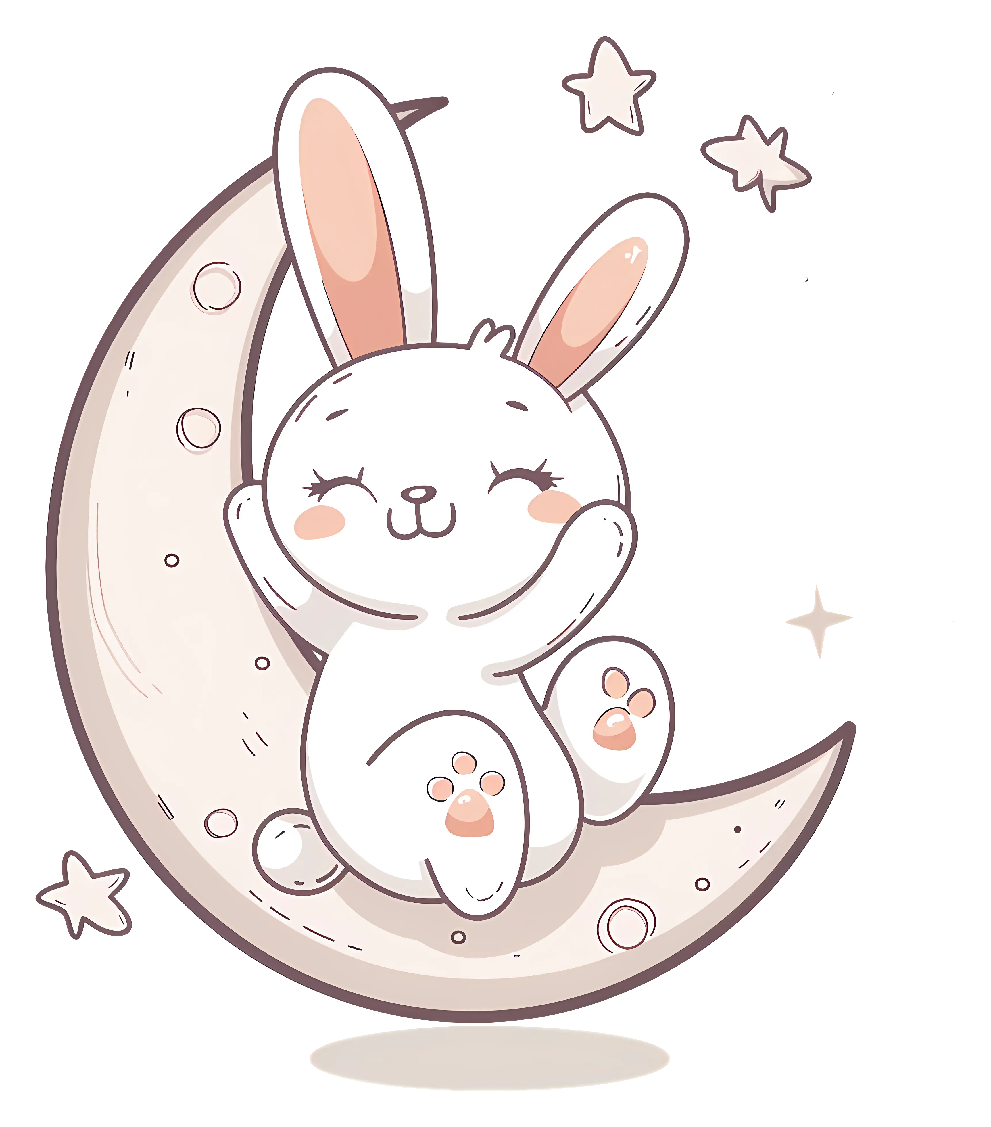 Cute Bunny on Moon Cartoon