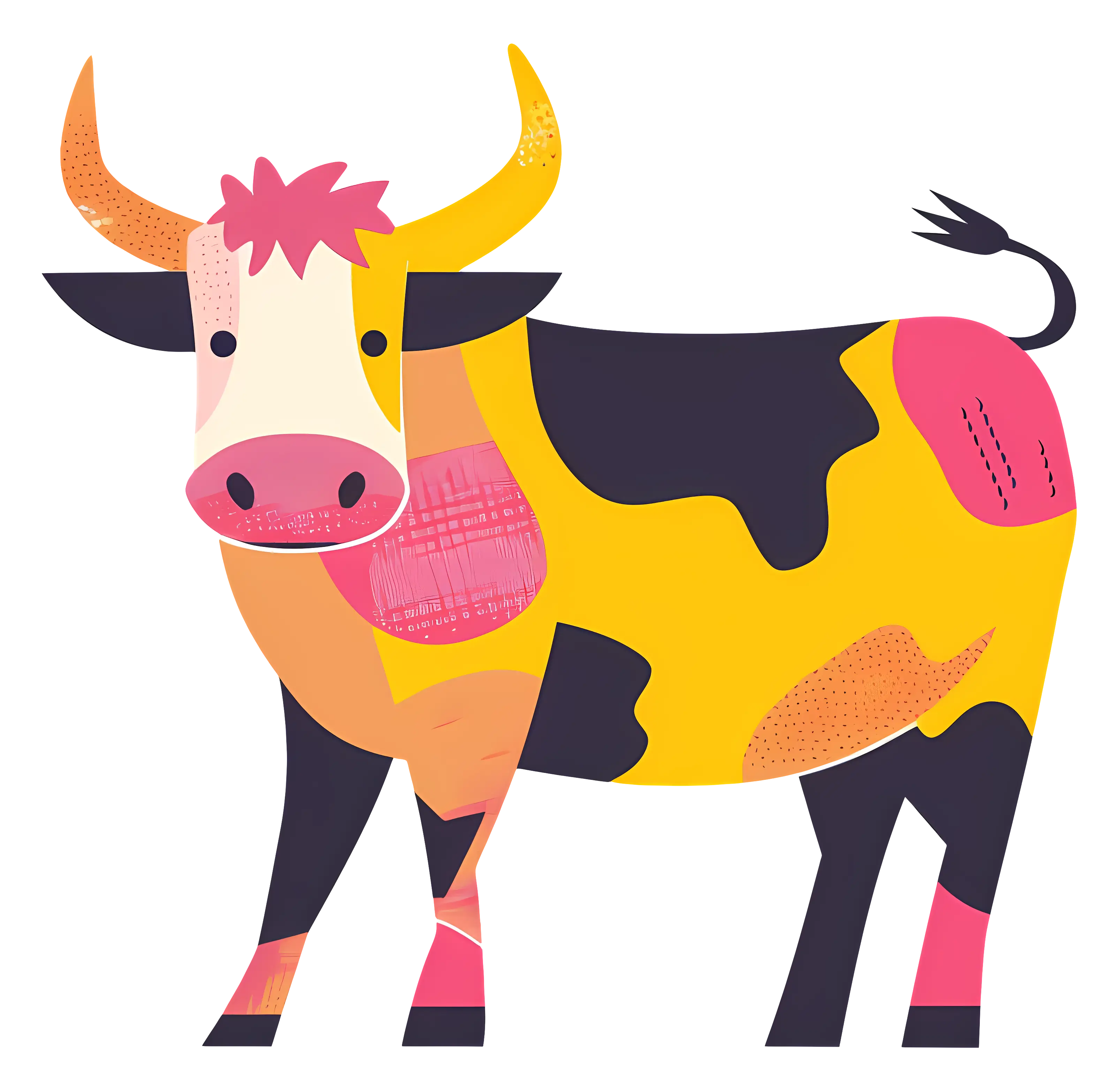Illustration of a Colorful Cow with Patch Patterns
