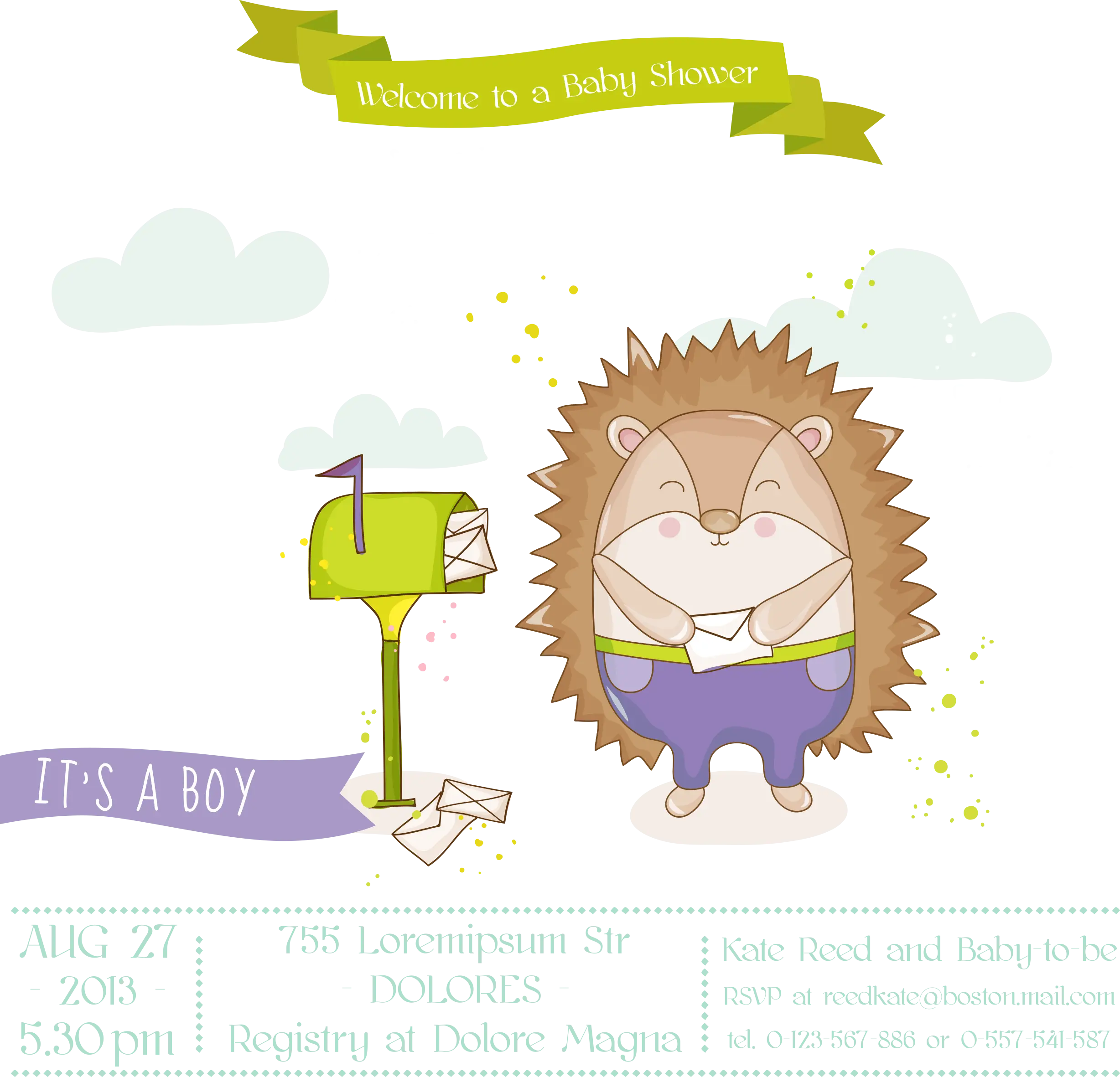 Baby Shower Invitation with Cute Hedgehog