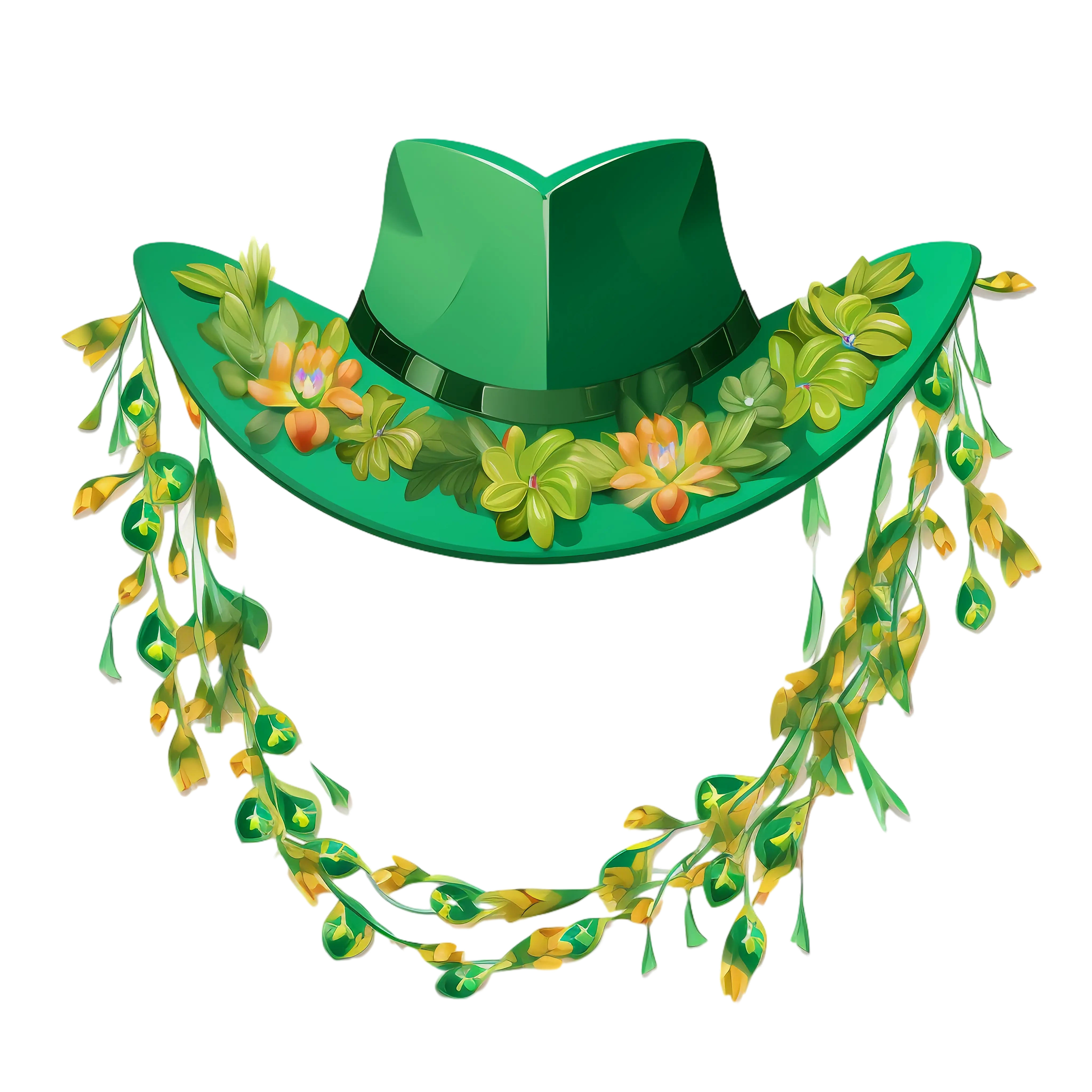 Green Hat with Floral Decorations