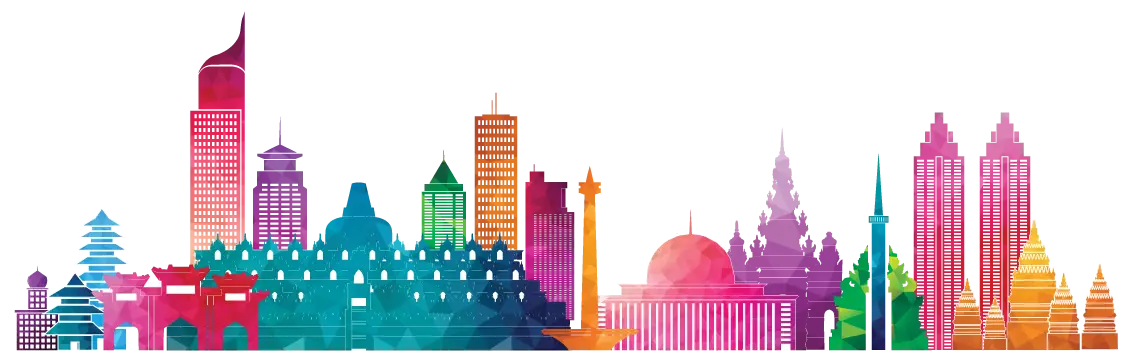 Colorful Cityscape Silhouette with Landmarks