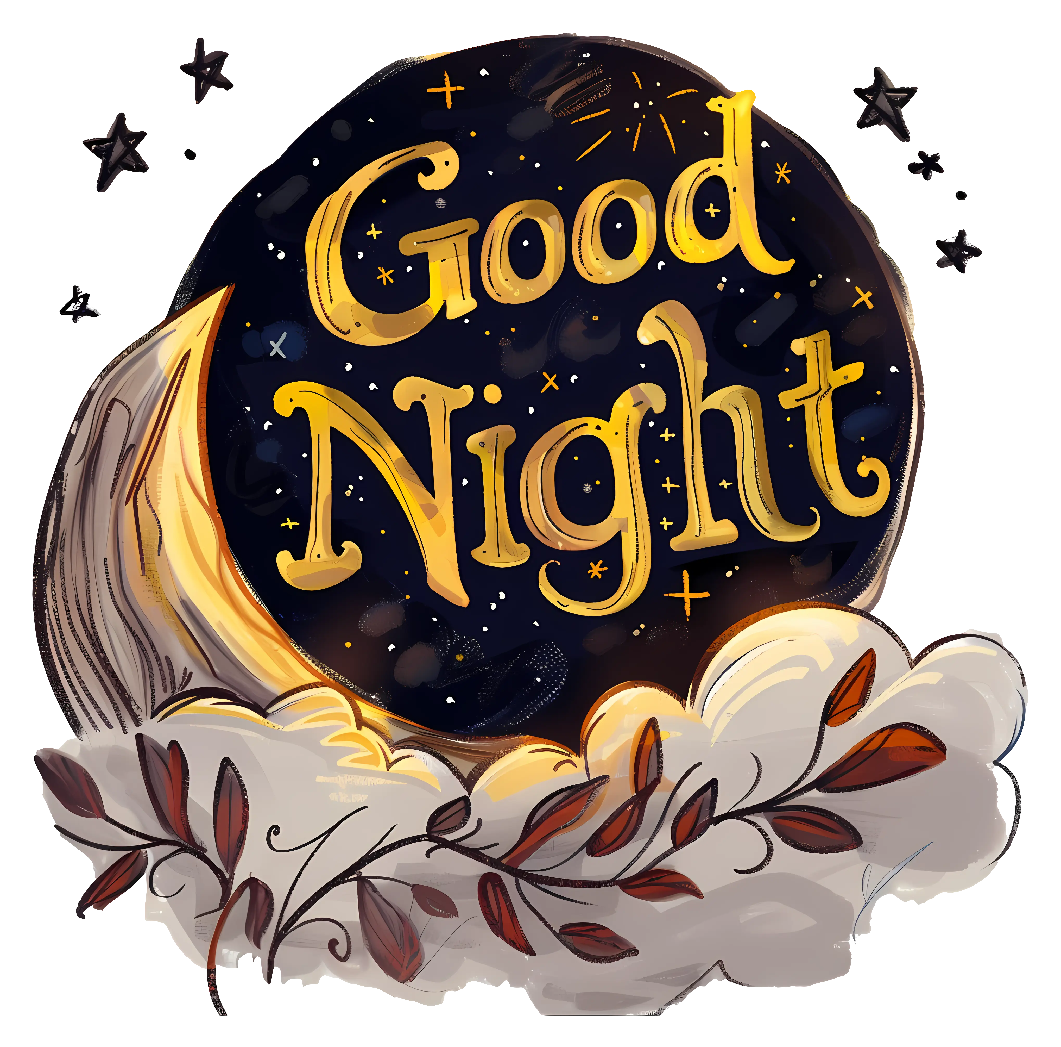 Good Night Illustration with Moon and Stars