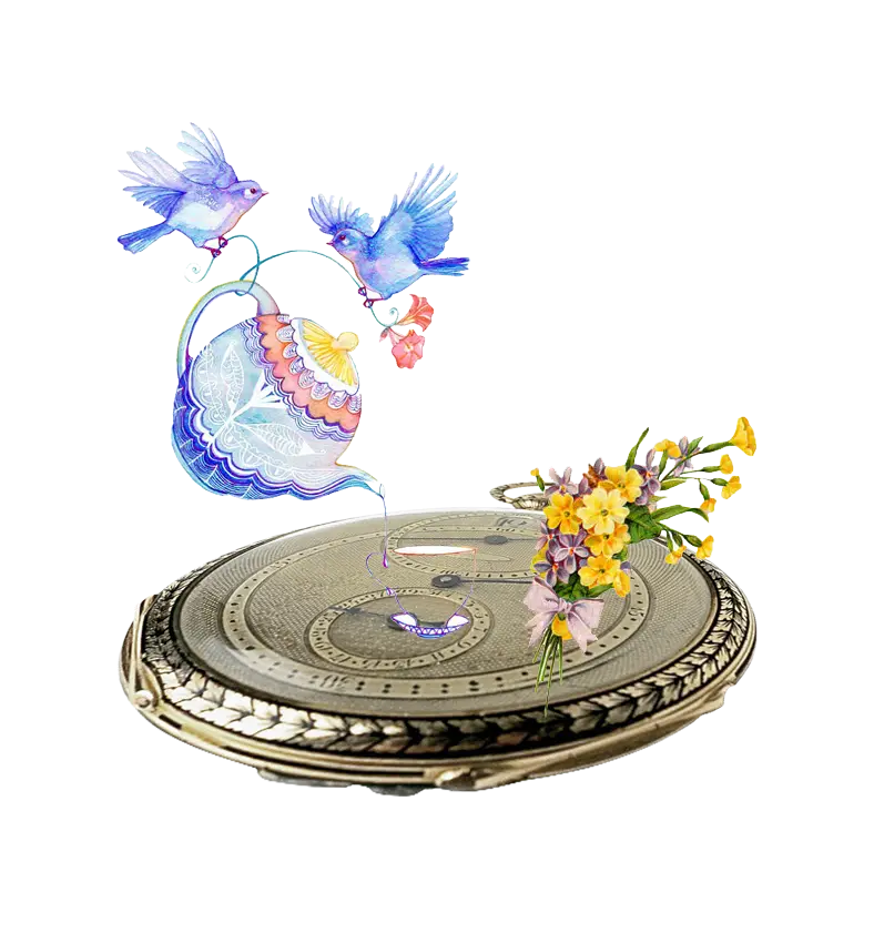 Decorative Pocket Watch with Birds and Flowers