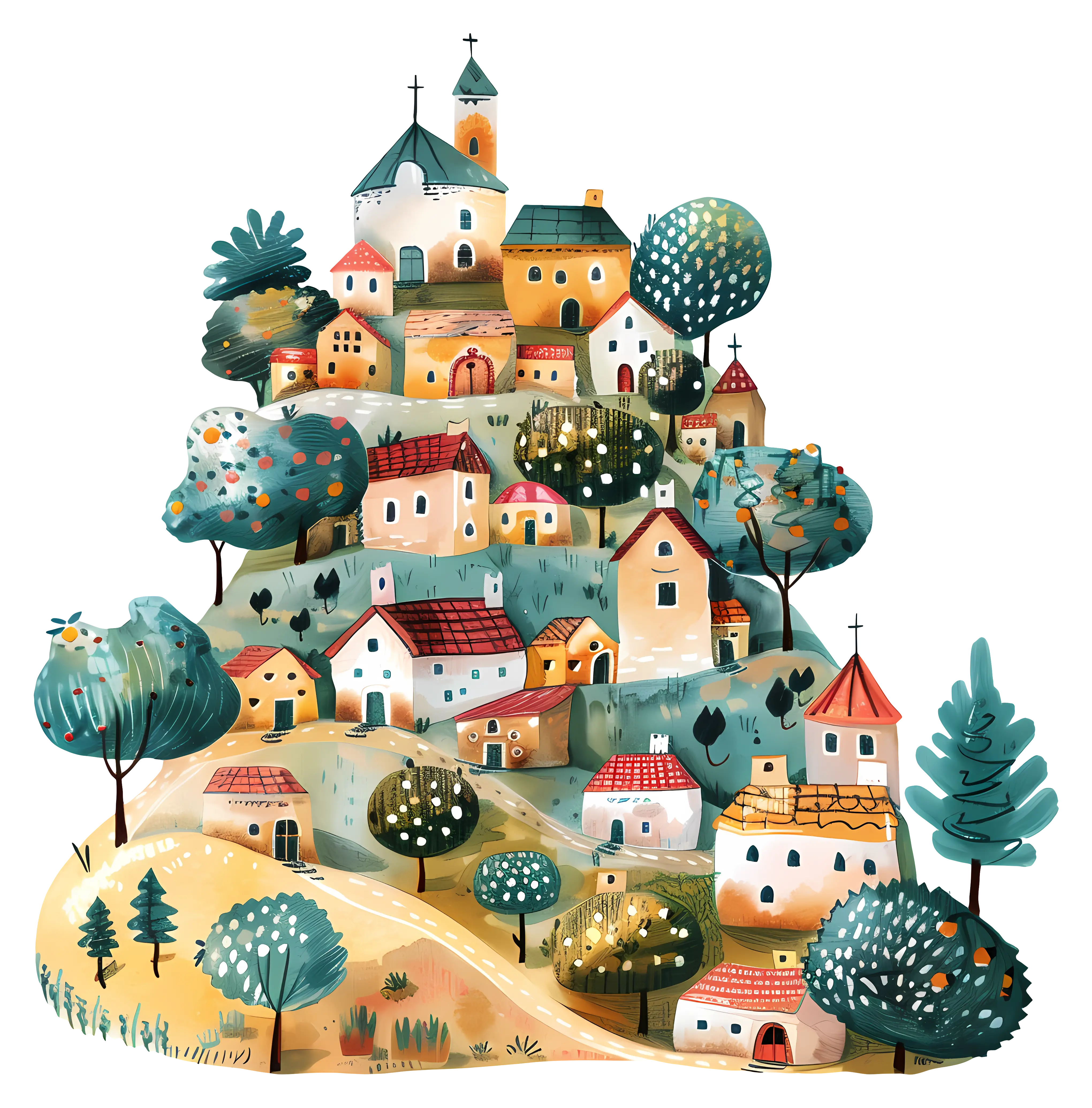 Whimsical Village with Cartoon-Style Houses