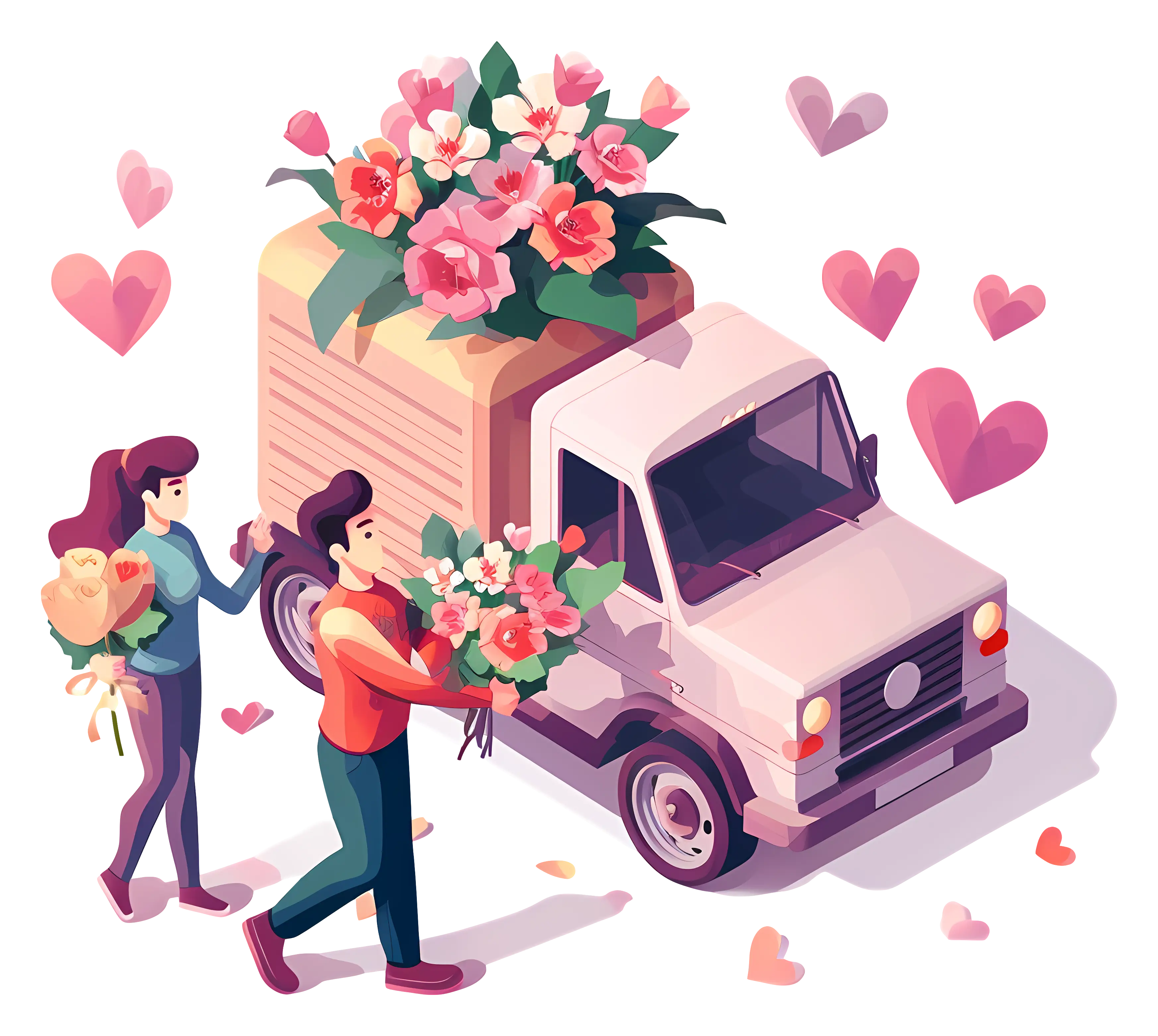 Romantic Flower Delivery Truck with Couple