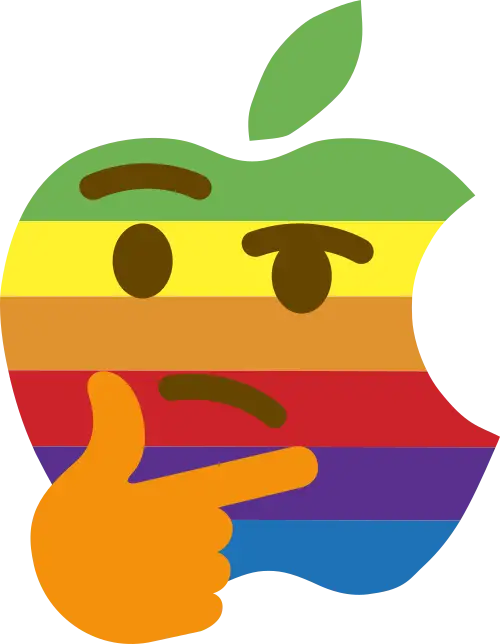 Apple Rainbow Logo with Thinking Emoji