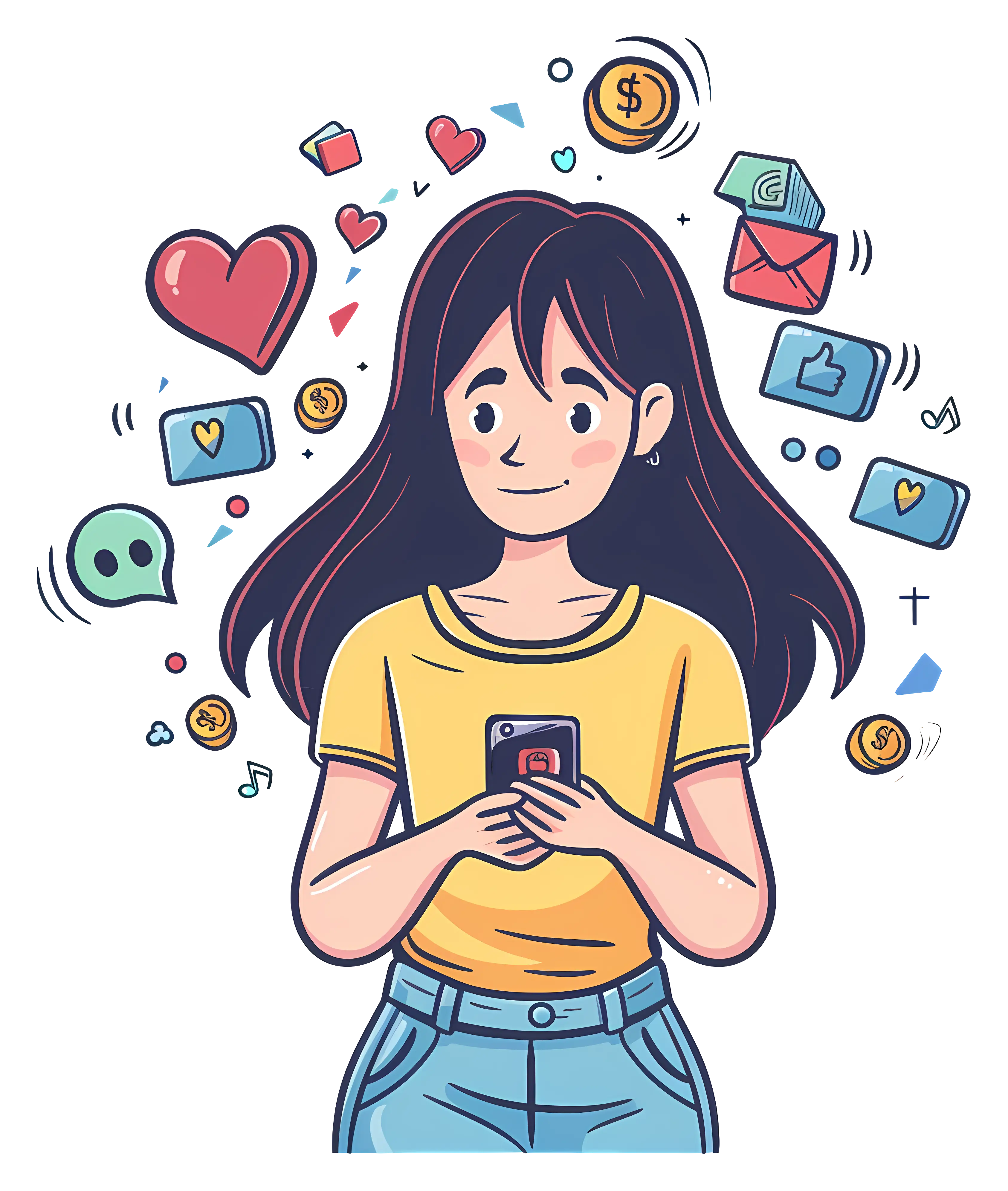 Girl Engaged with Smartphone and Social Media
