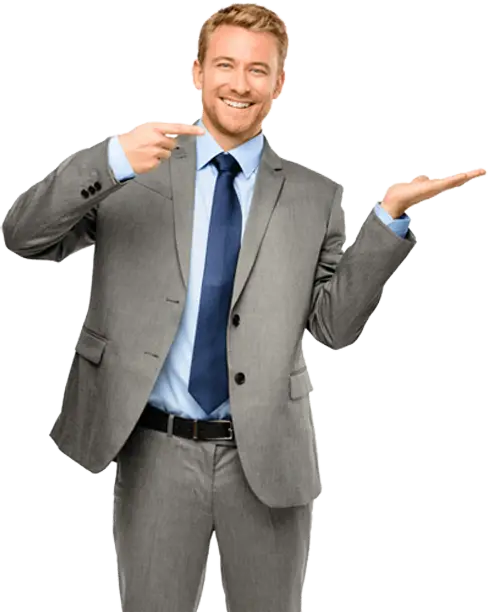 Man in Gray Suit Making a Pointing Gesture