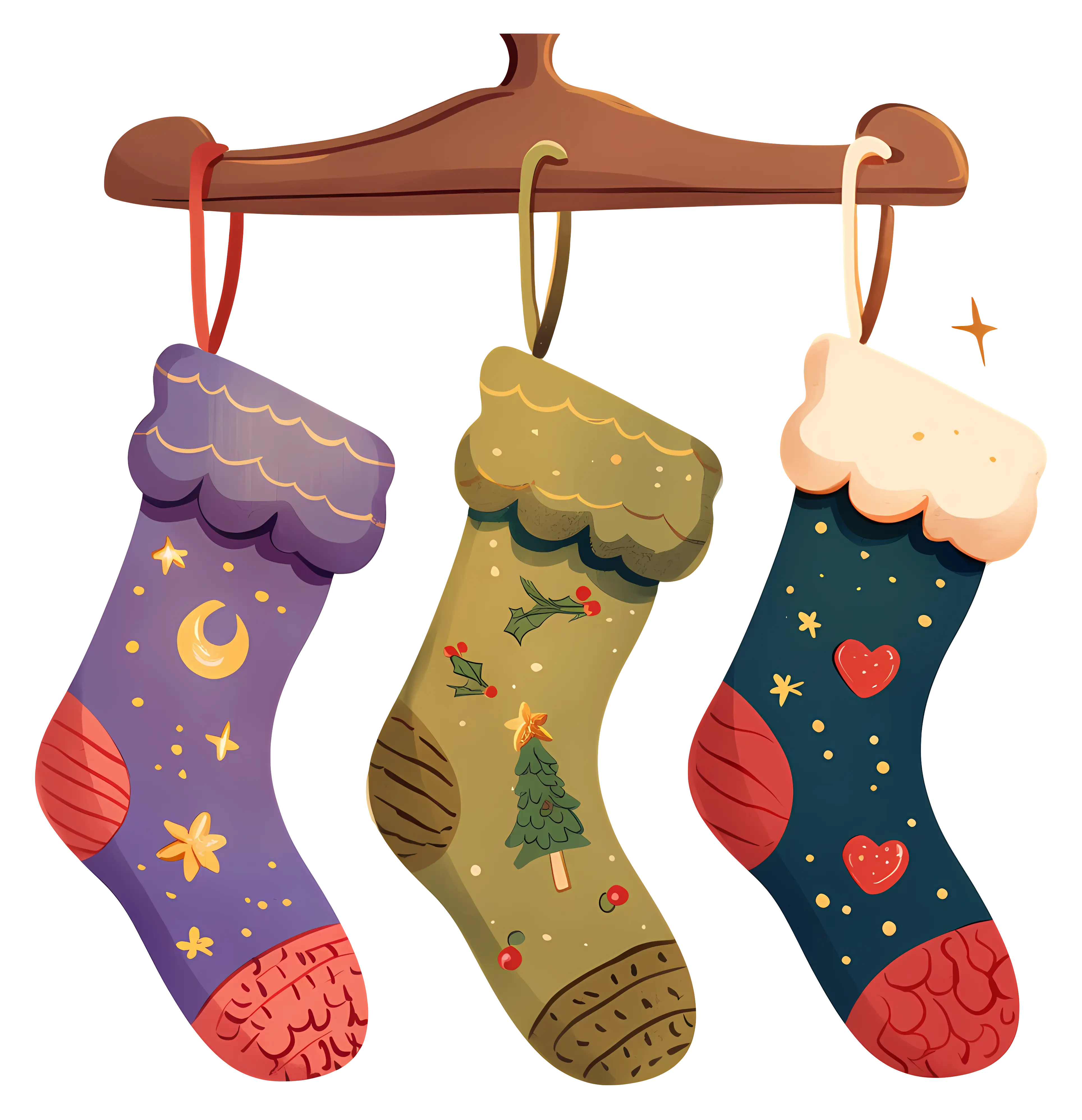 Colorful Christmas Stockings Hanging on a Rack