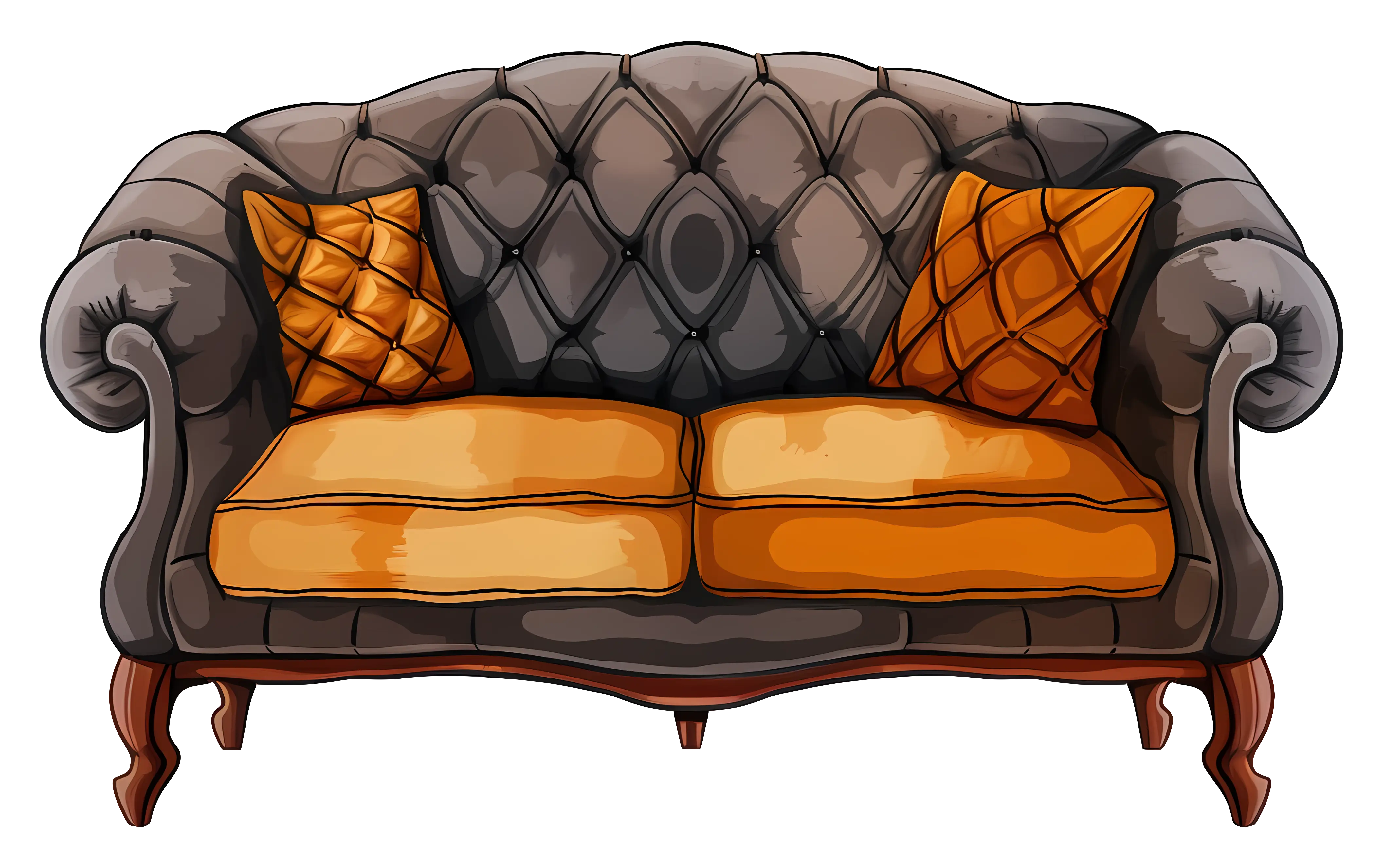 Vintage Tufted Sofa with Decorative Cushions