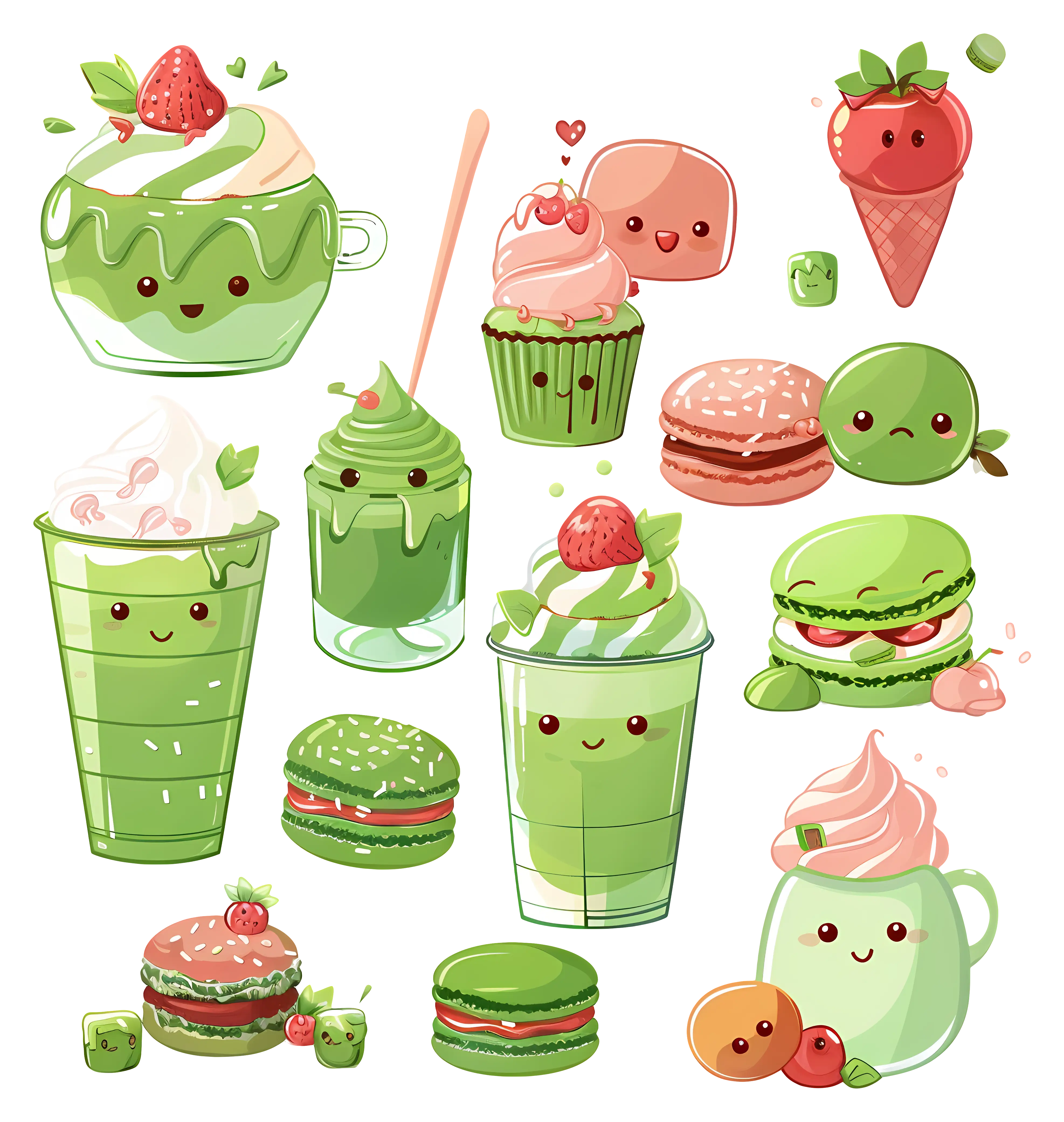 Kawaii Green Desserts and Drinks Collection
