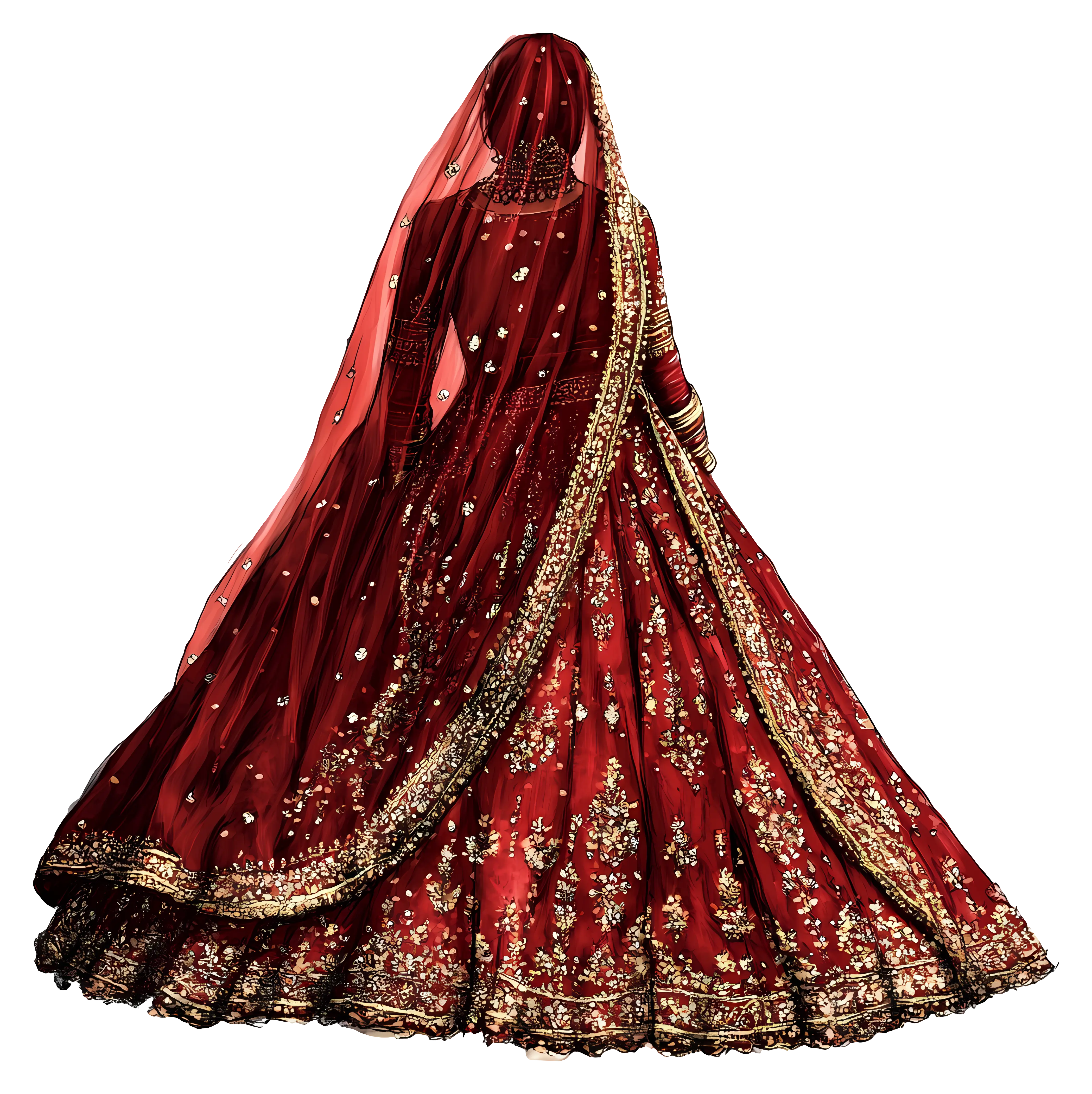 Ornate Red Bridal Dress with Gold Embellishments